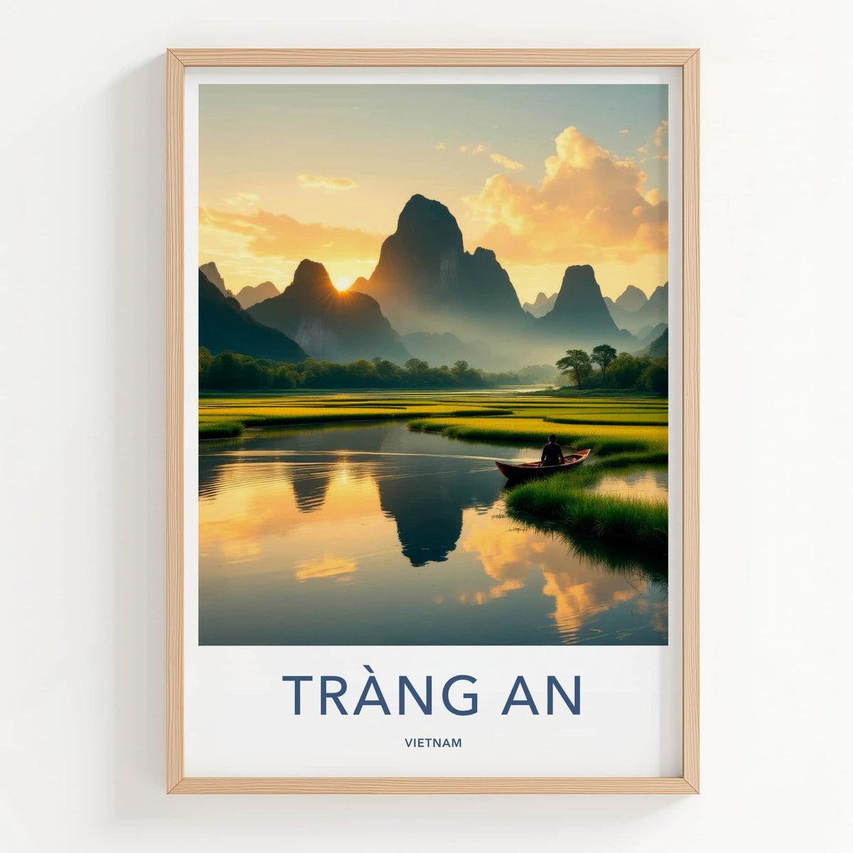 Trang An Poster - Vietnam Travel Art - Mountains River Sunset Home Decor