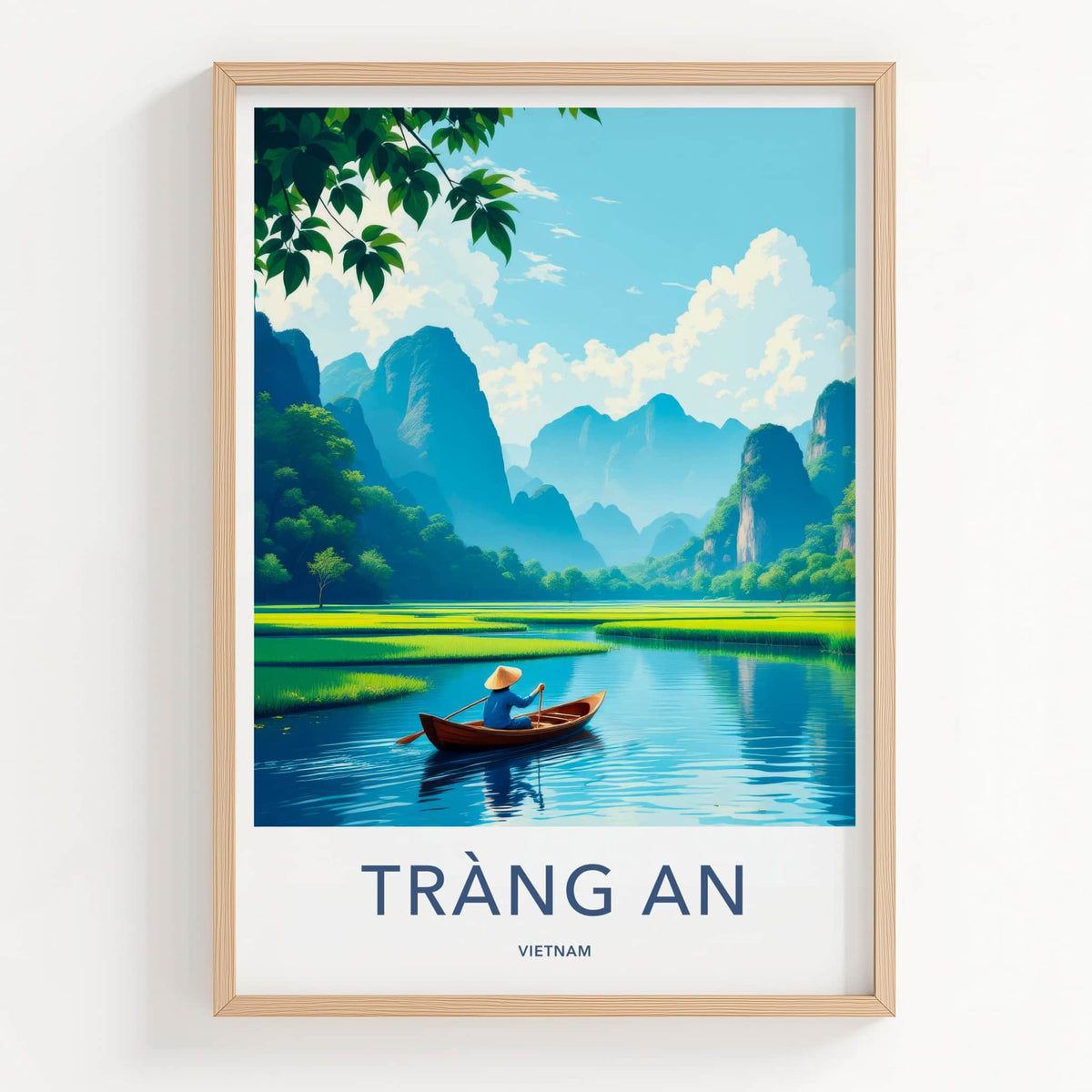 Trang An Poster - Vietnam Travel Print - Paddler River Greenery Wall Decor