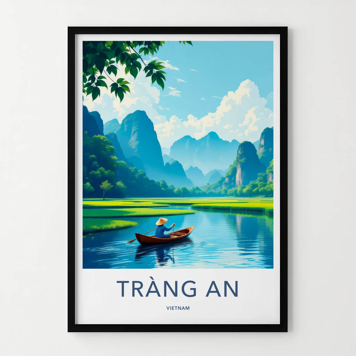 Trang An Poster - Vietnam Travel Print - Paddler River Greenery Wall Decor