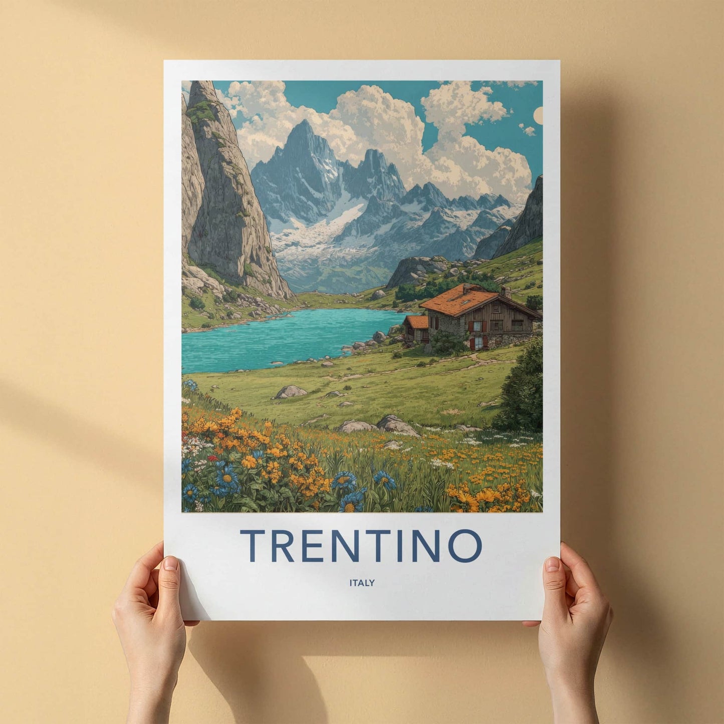 Trentino Poster - Italy Framed Art - Mountain Lake Cabin Home Art