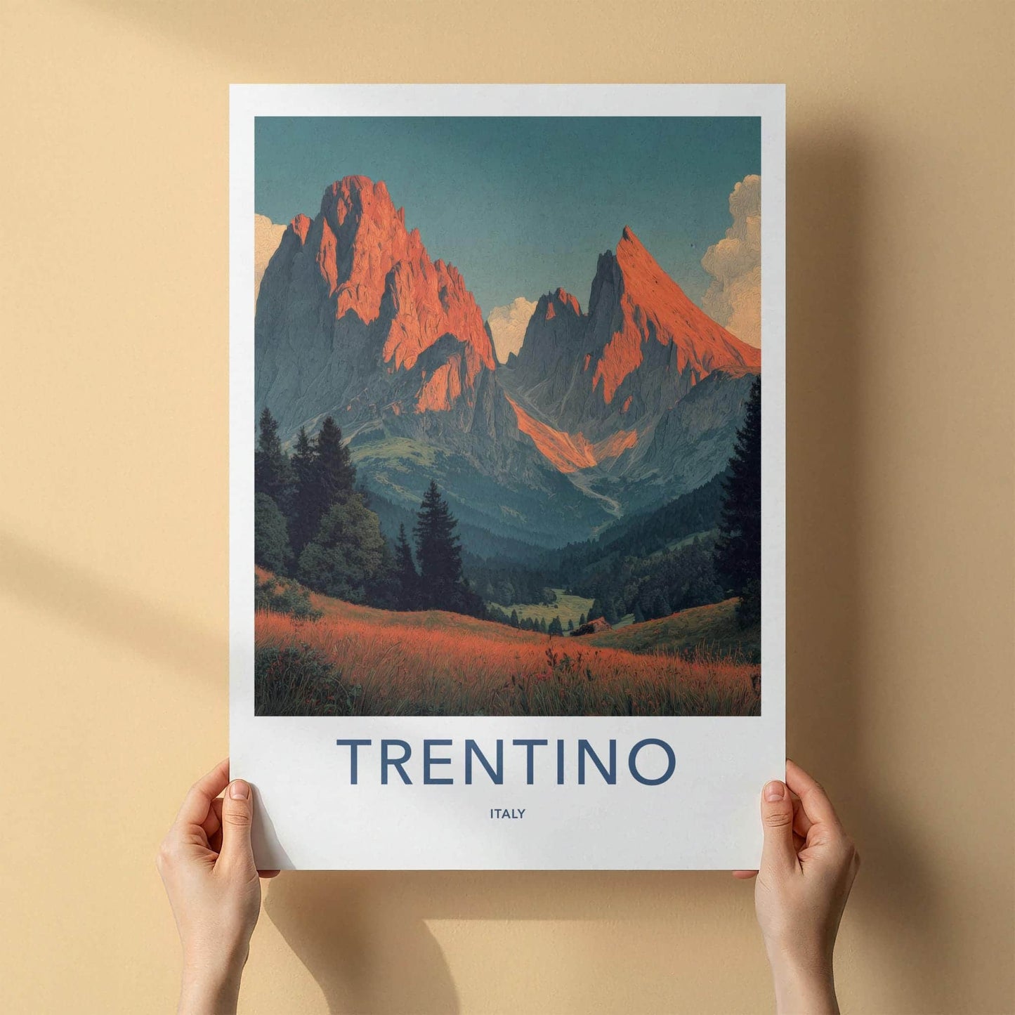 TRENTINO Poster - Italy Framed Print - Golden Mountain Peaks Lounge Decor
