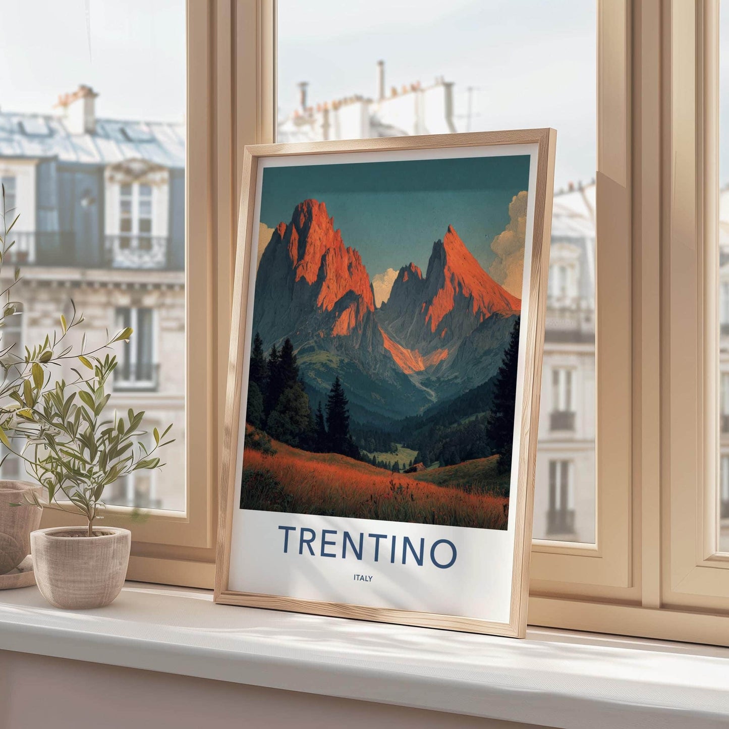 TRENTINO Poster - Italy Framed Print - Golden Mountain Peaks Lounge Decor