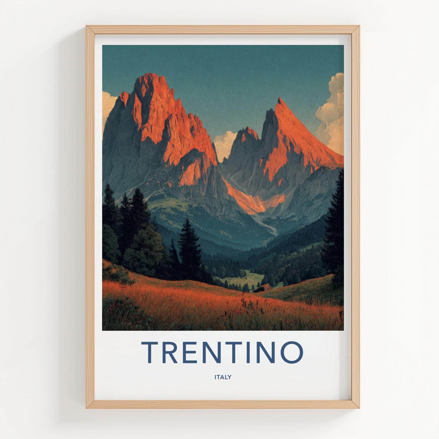 TRENTINO Poster - Italy Framed Print - Golden Mountain Peaks Lounge Decor