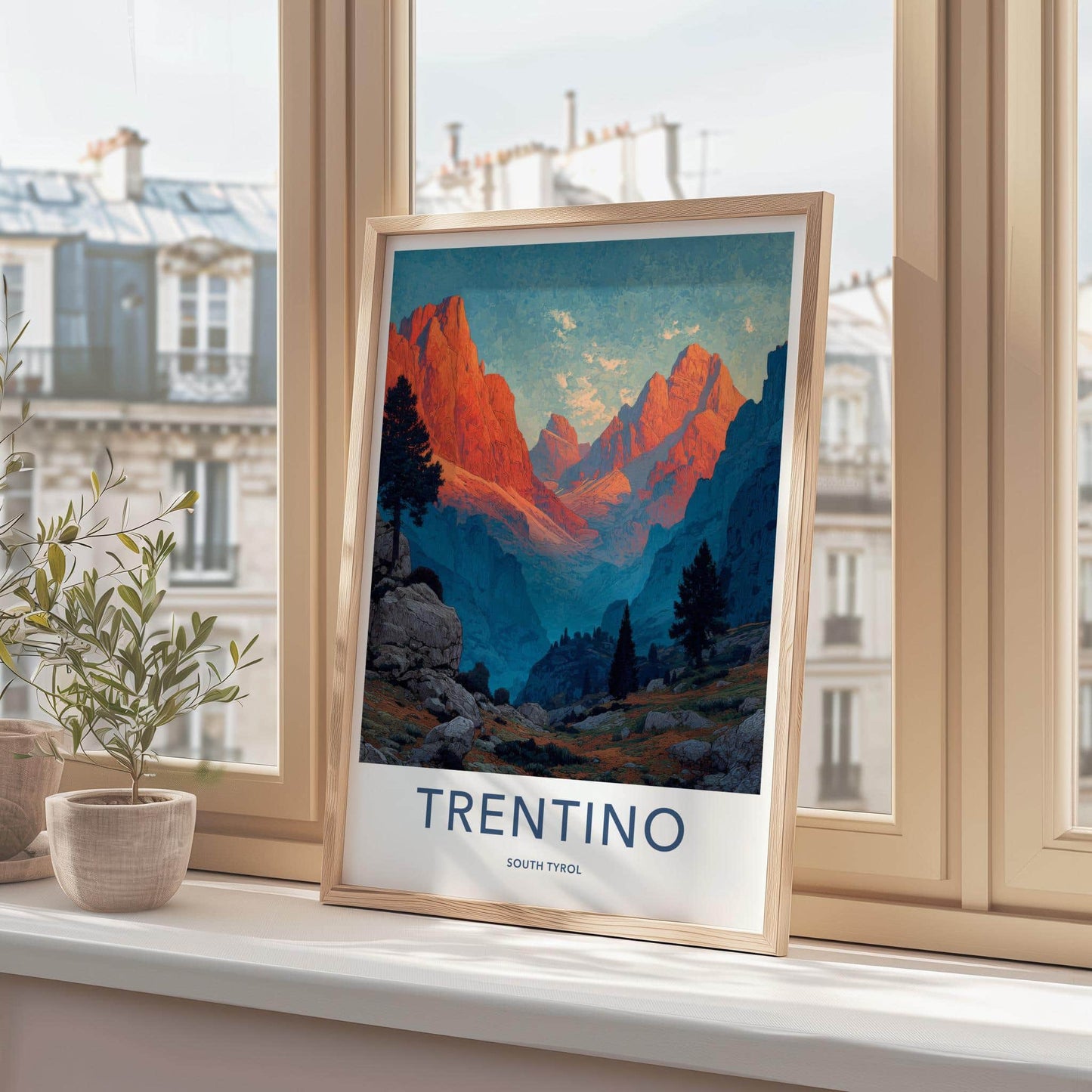 Trentino Poster - Italy Travel Art - Alpenglow Mountain Peaks Wall Decor