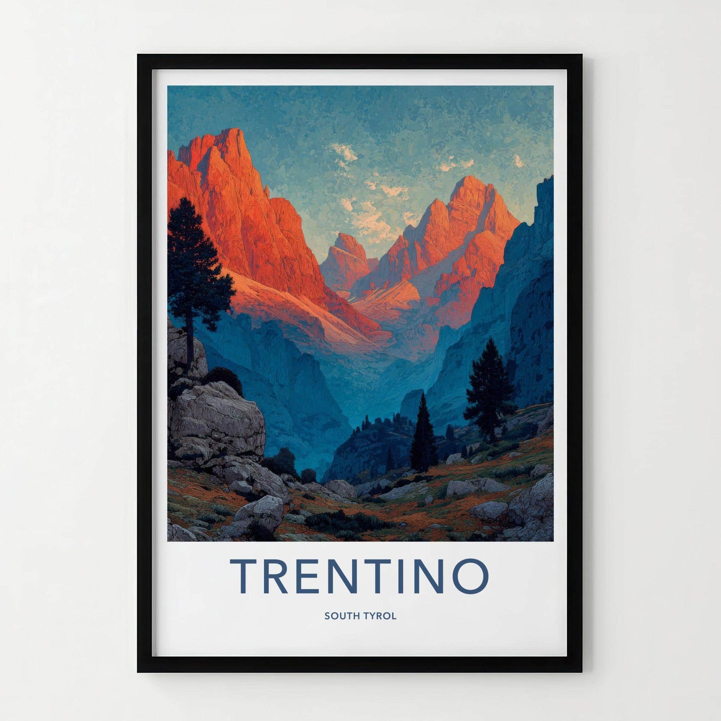 Trentino Poster - Italy Travel Art - Alpenglow Mountain Peaks Wall Decor