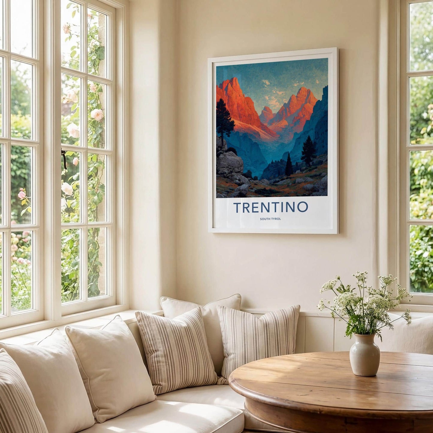 Trentino Poster - Italy Travel Art - Alpenglow Mountain Peaks Wall Decor