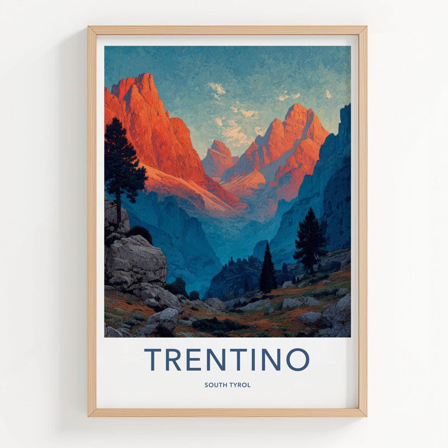 Trentino Poster - Italy Travel Art - Alpenglow Mountain Peaks Wall Decor