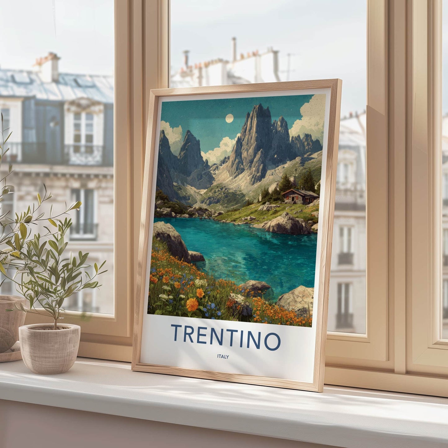 Trentino Poster - Italy Travel Art - Mountain Lakeside Cabin Wall Decor