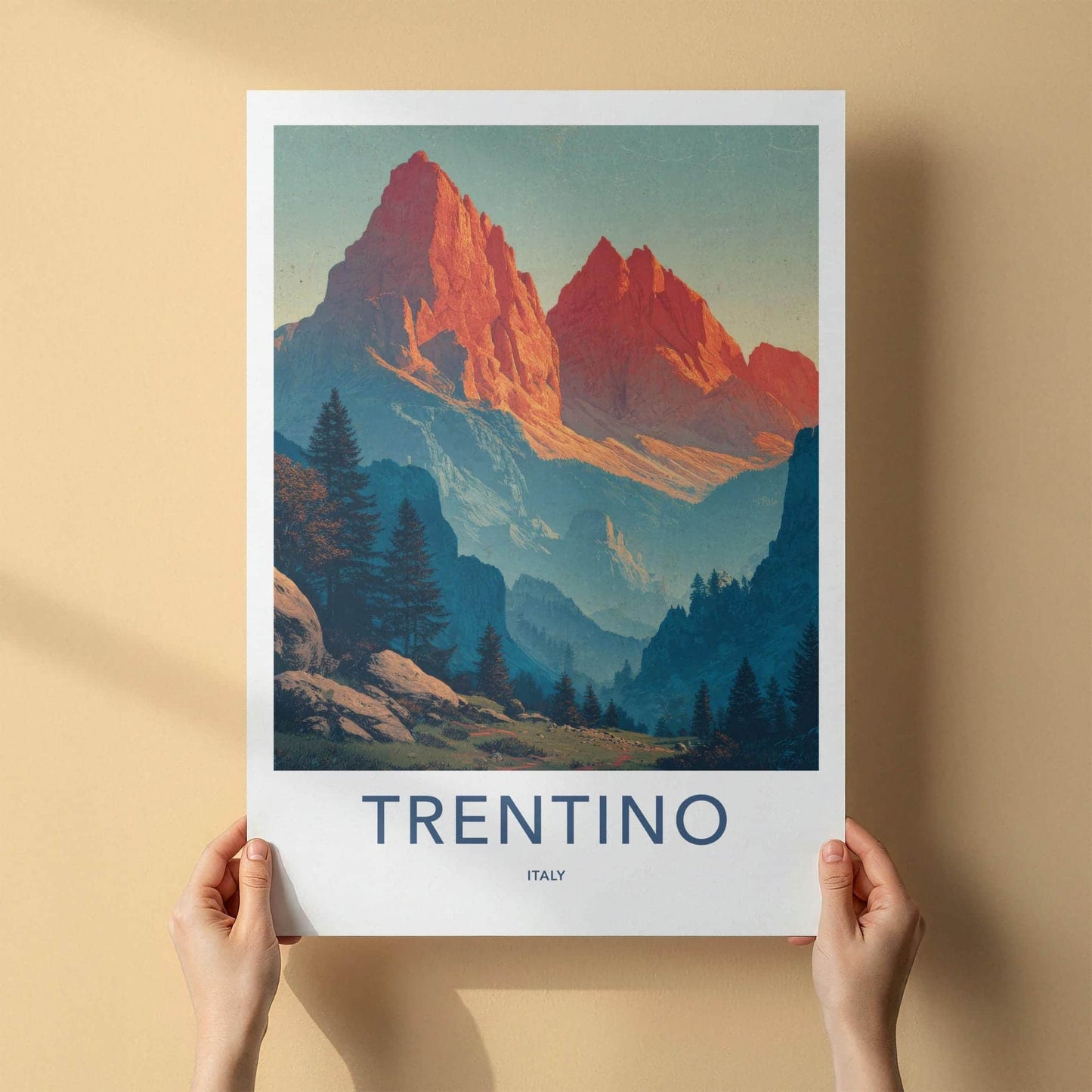 Trentino Poster - Italy Travel Art - Red Dolomite Mountains Home Decor