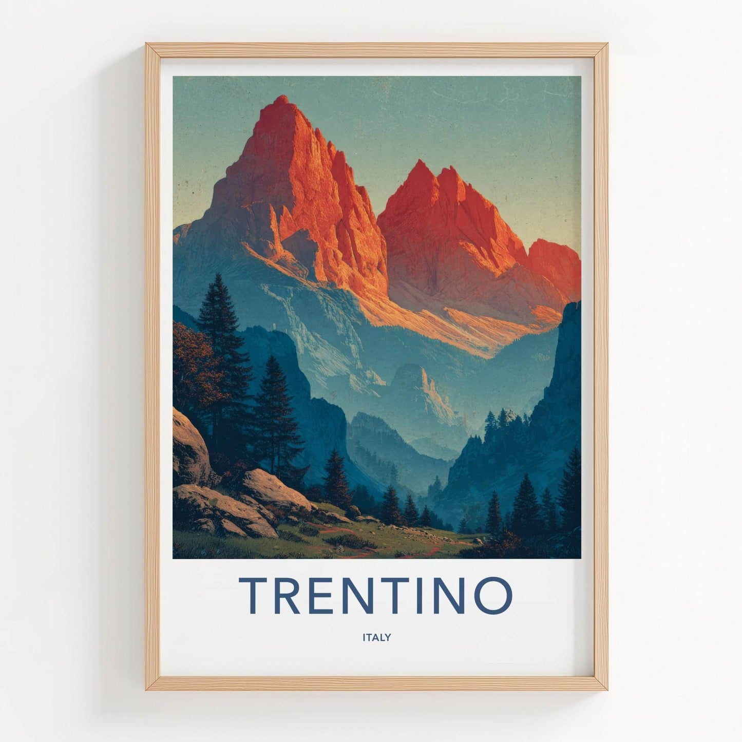 Trentino Poster - Italy Travel Art - Red Dolomite Mountains Home Decor