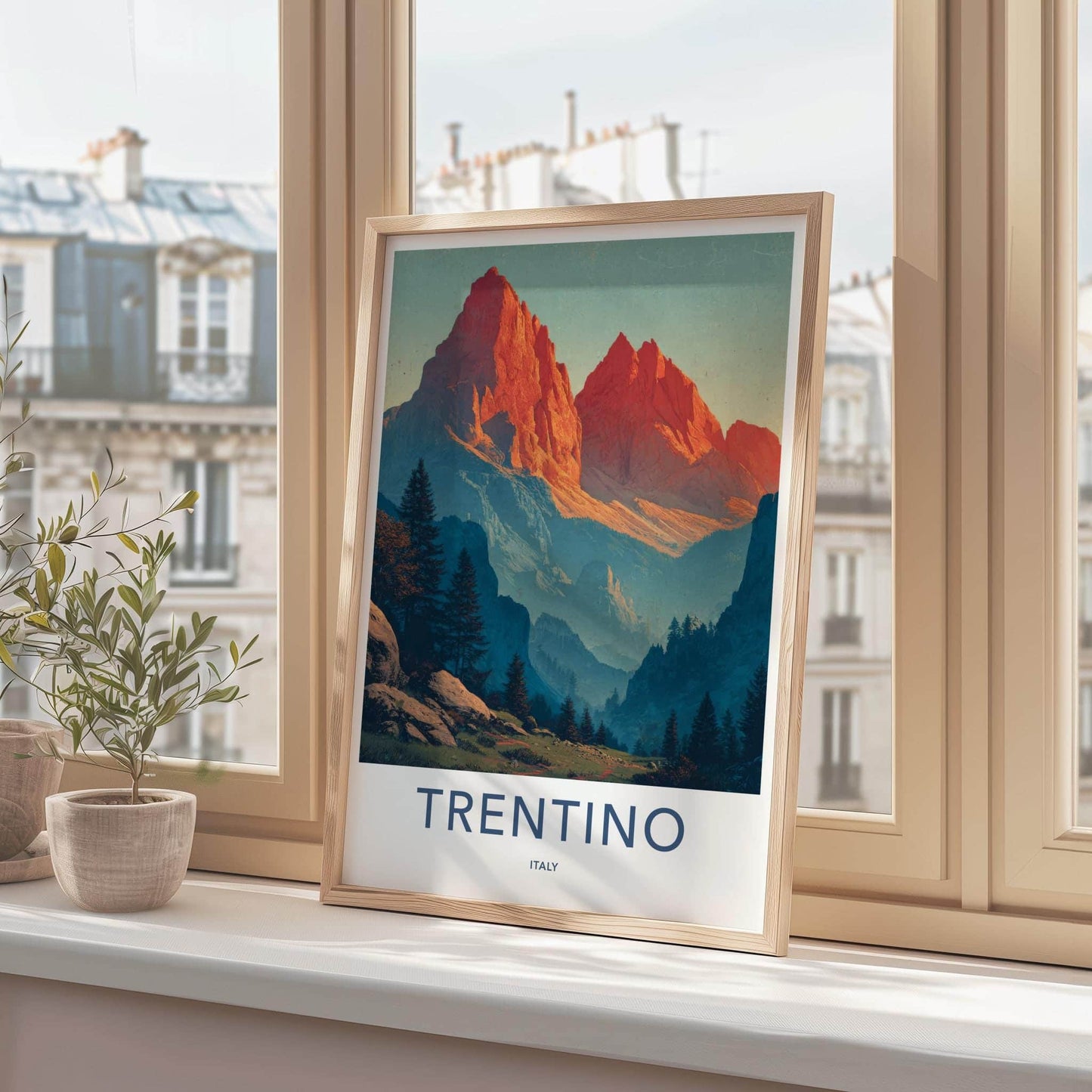 Trentino Poster - Italy Travel Art - Red Dolomite Mountains Home Decor