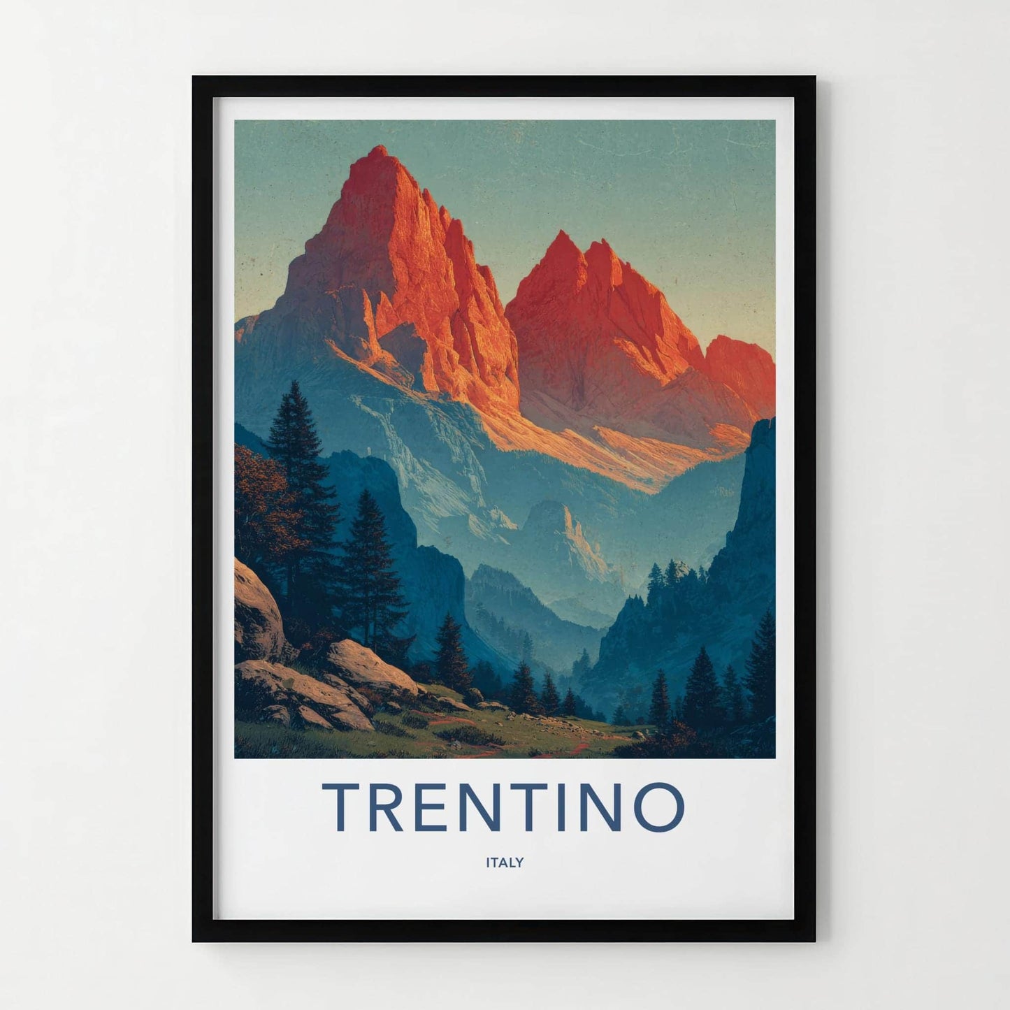 Trentino Poster - Italy Travel Art - Red Dolomite Mountains Home Decor