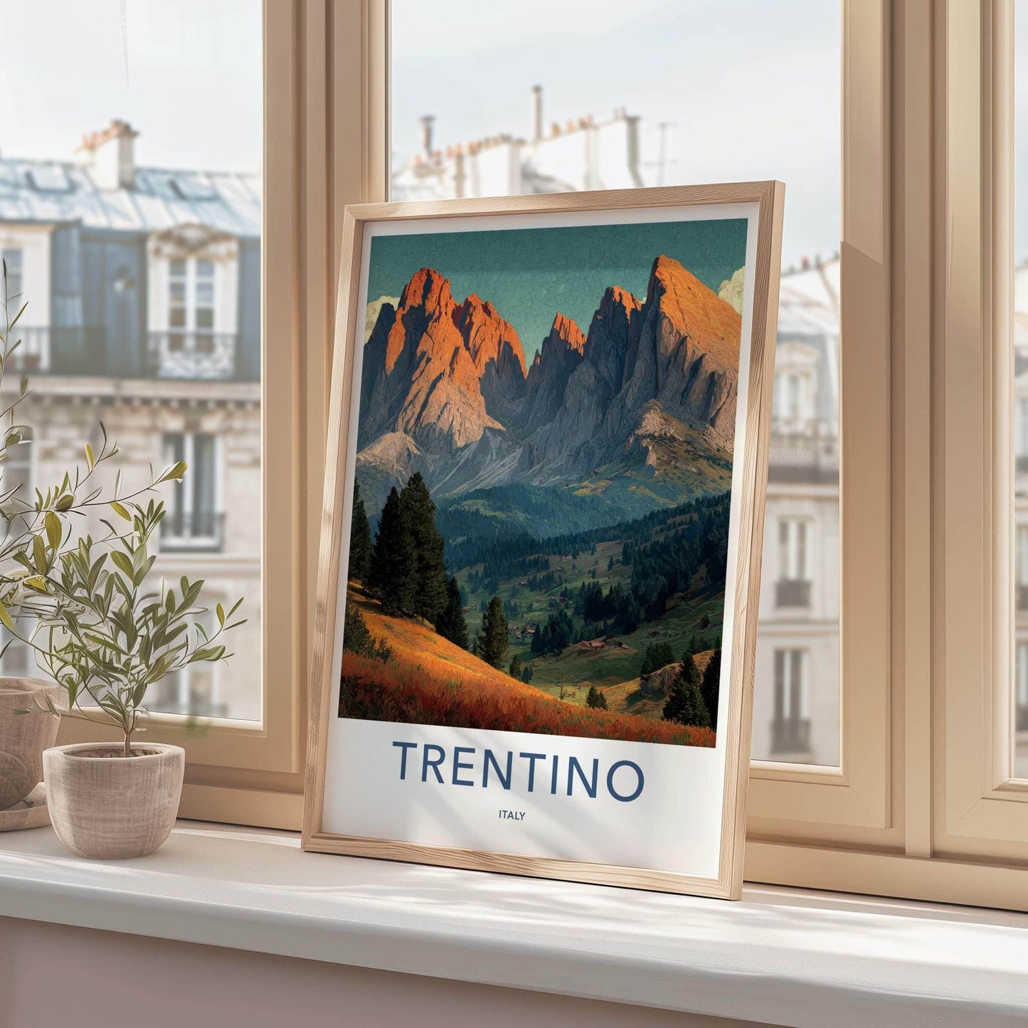 Trentino Poster - Italy Travel Art - Sunset Mountain Valley Home Decor
