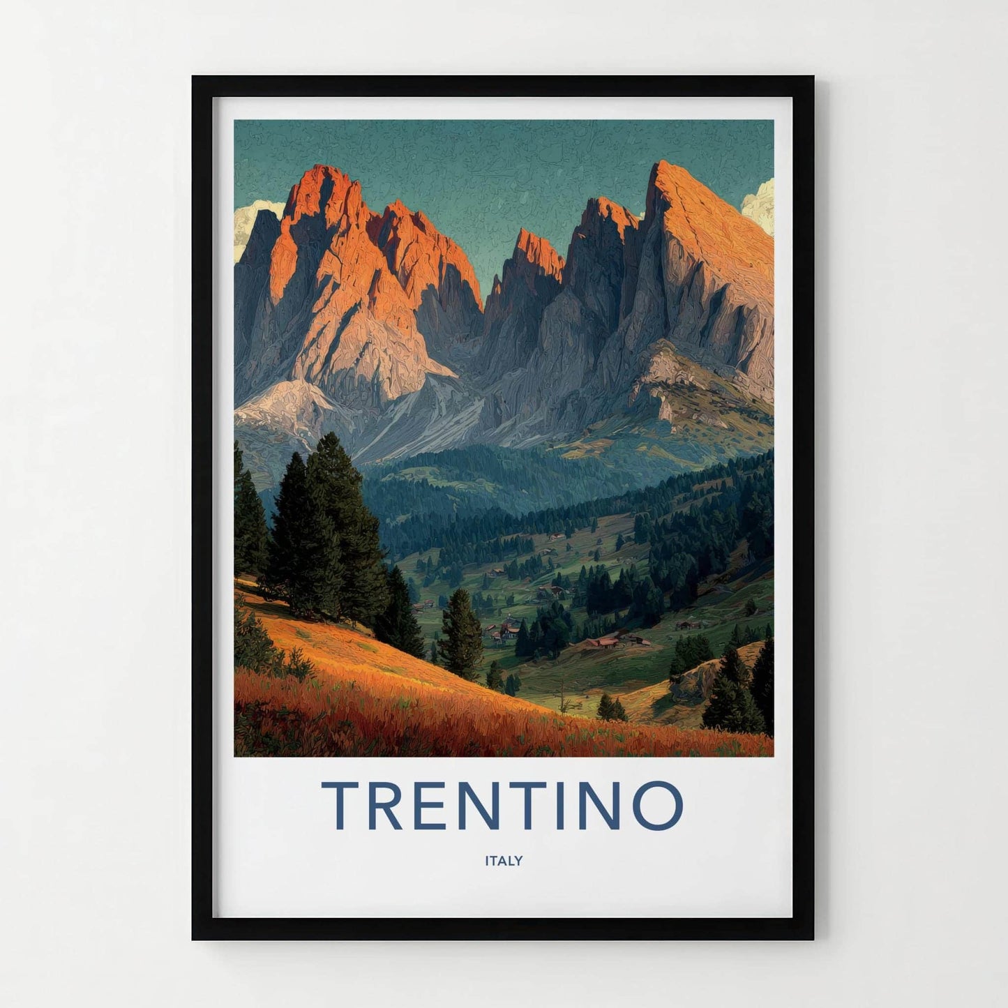 Trentino Poster - Italy Travel Art - Sunset Mountain Valley Home Decor