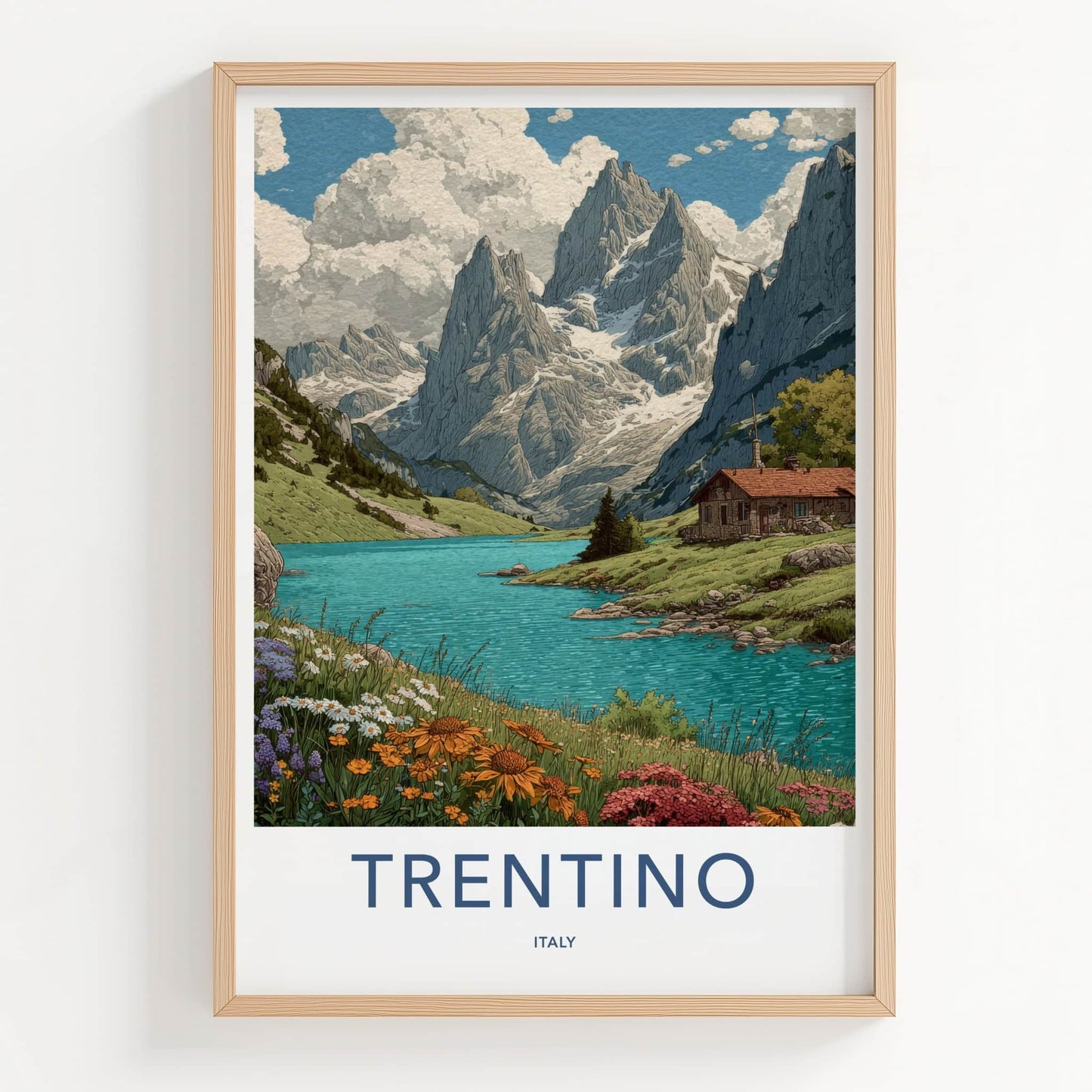 Trentino Poster - Italy Travel Print - Mountain Lake Cabin Wall Decor