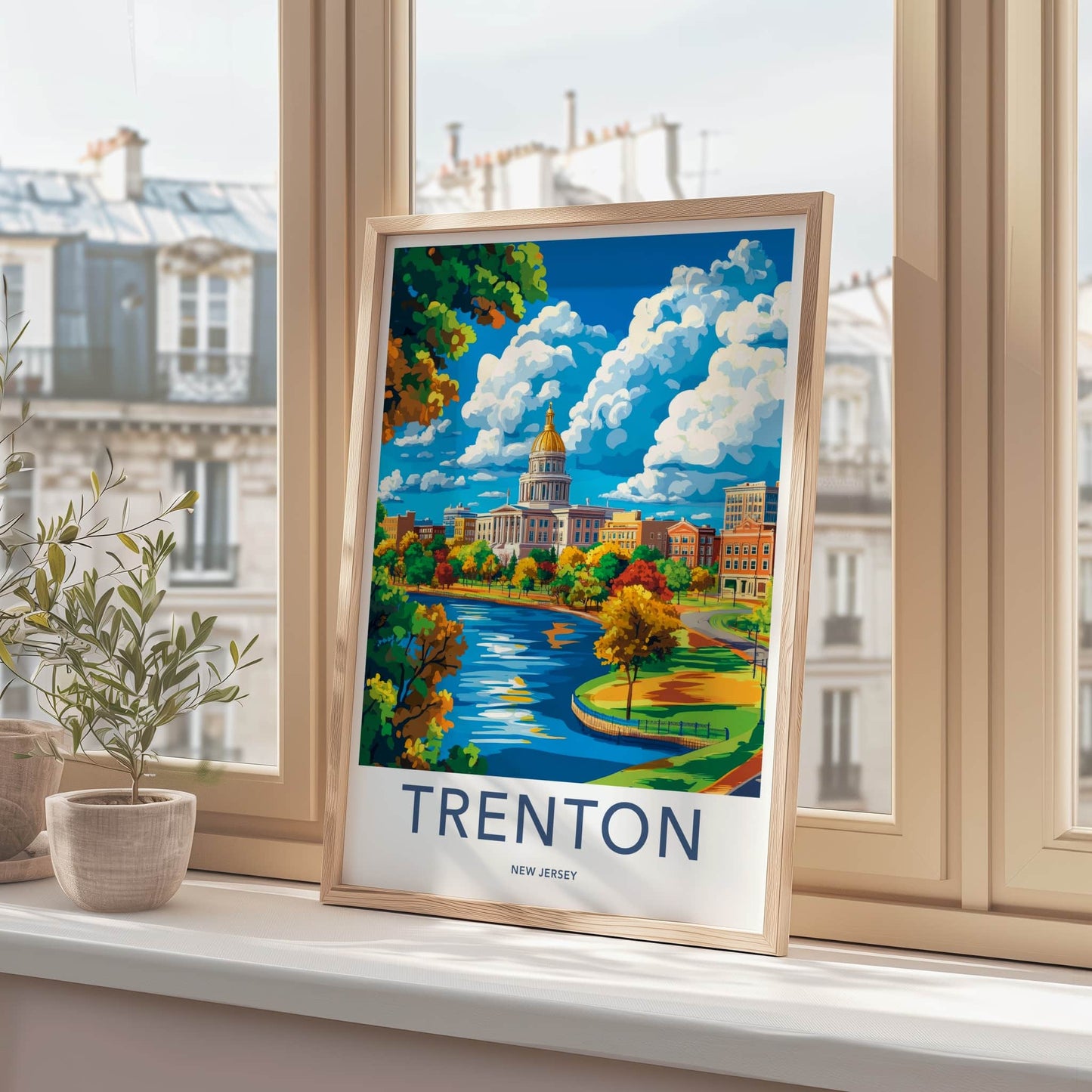 Trenton Poster - New Jersey Art Print - Riverfront Capitol Fall Home Decor