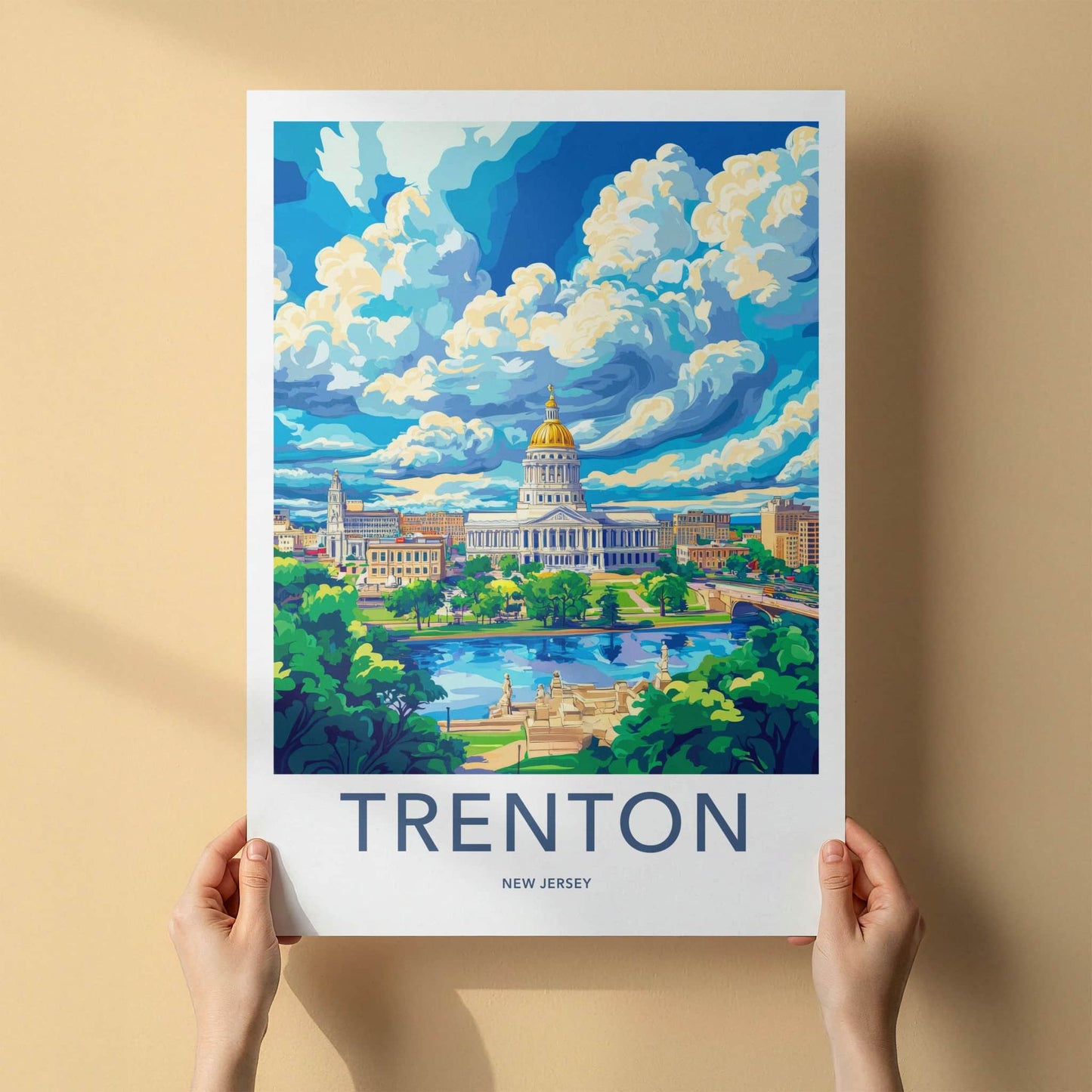 Trenton Poster - New Jersey Travel Art - Capitol Building River Home Decor