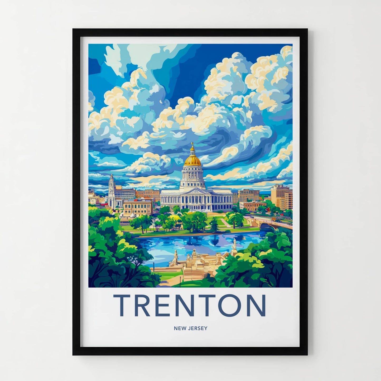 Trenton Poster - New Jersey Travel Art - Capitol Building River Home Decor