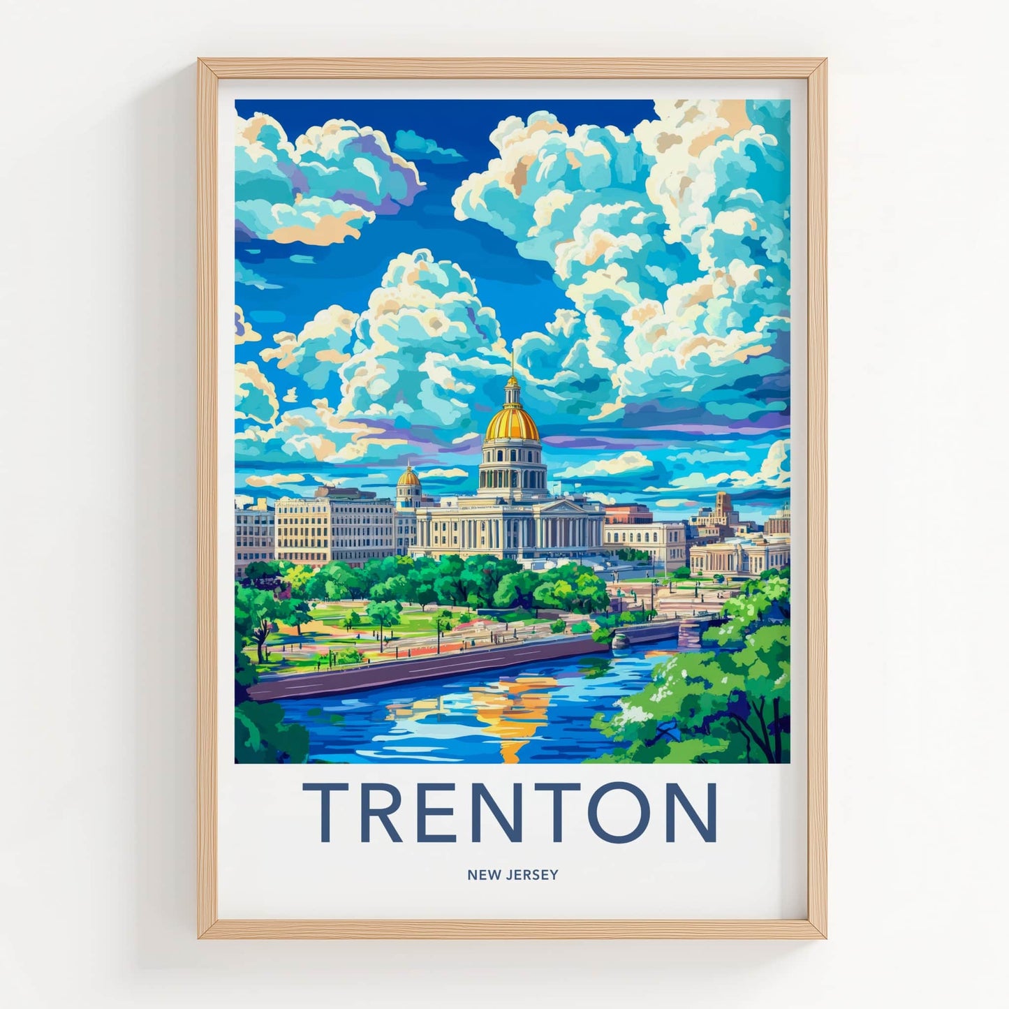 Trenton Poster - New Jersey Travel Art - Capitol River Scene Home Decor