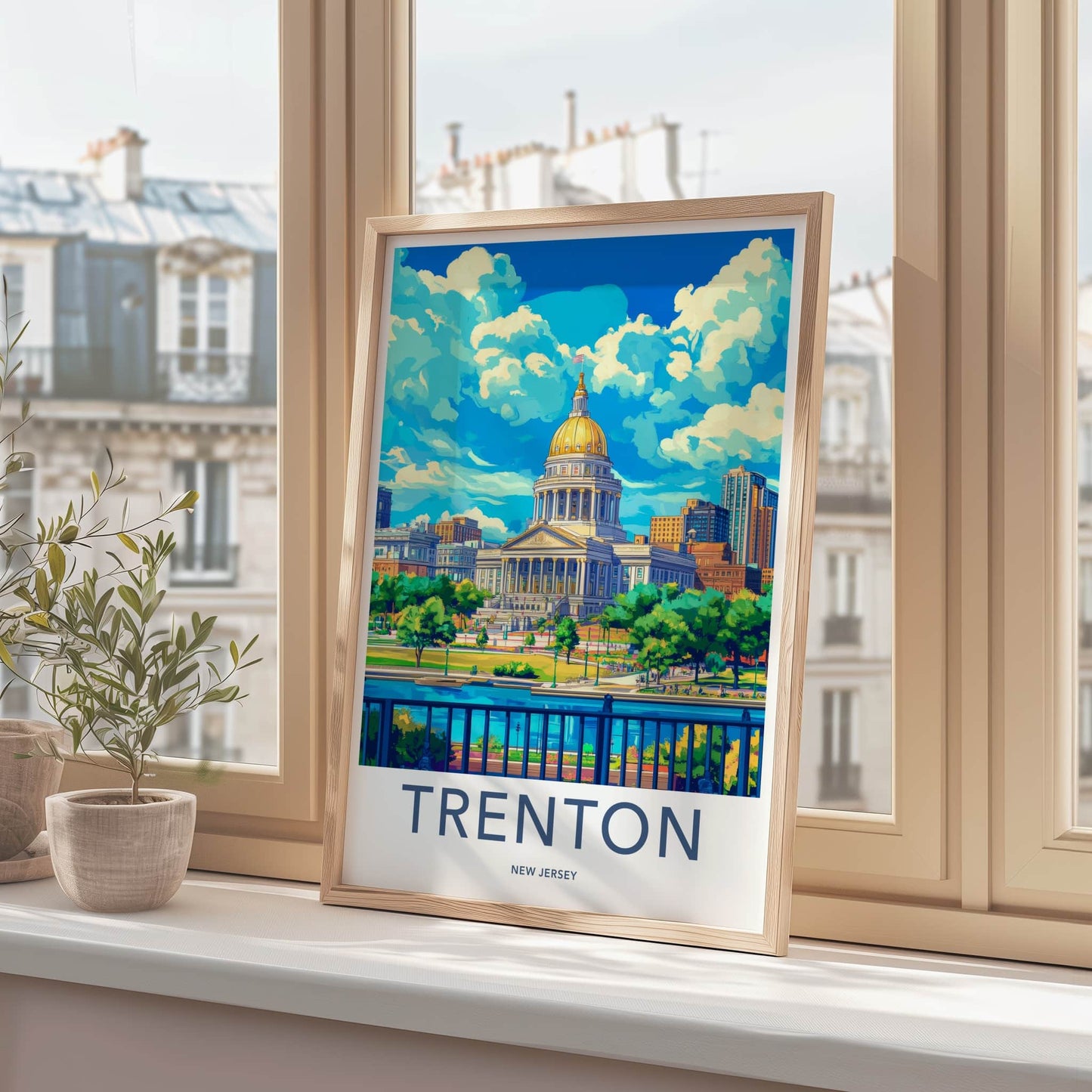 Trenton Poster - New Jersey Travel Art - Golden Dome Capitol Home Decor