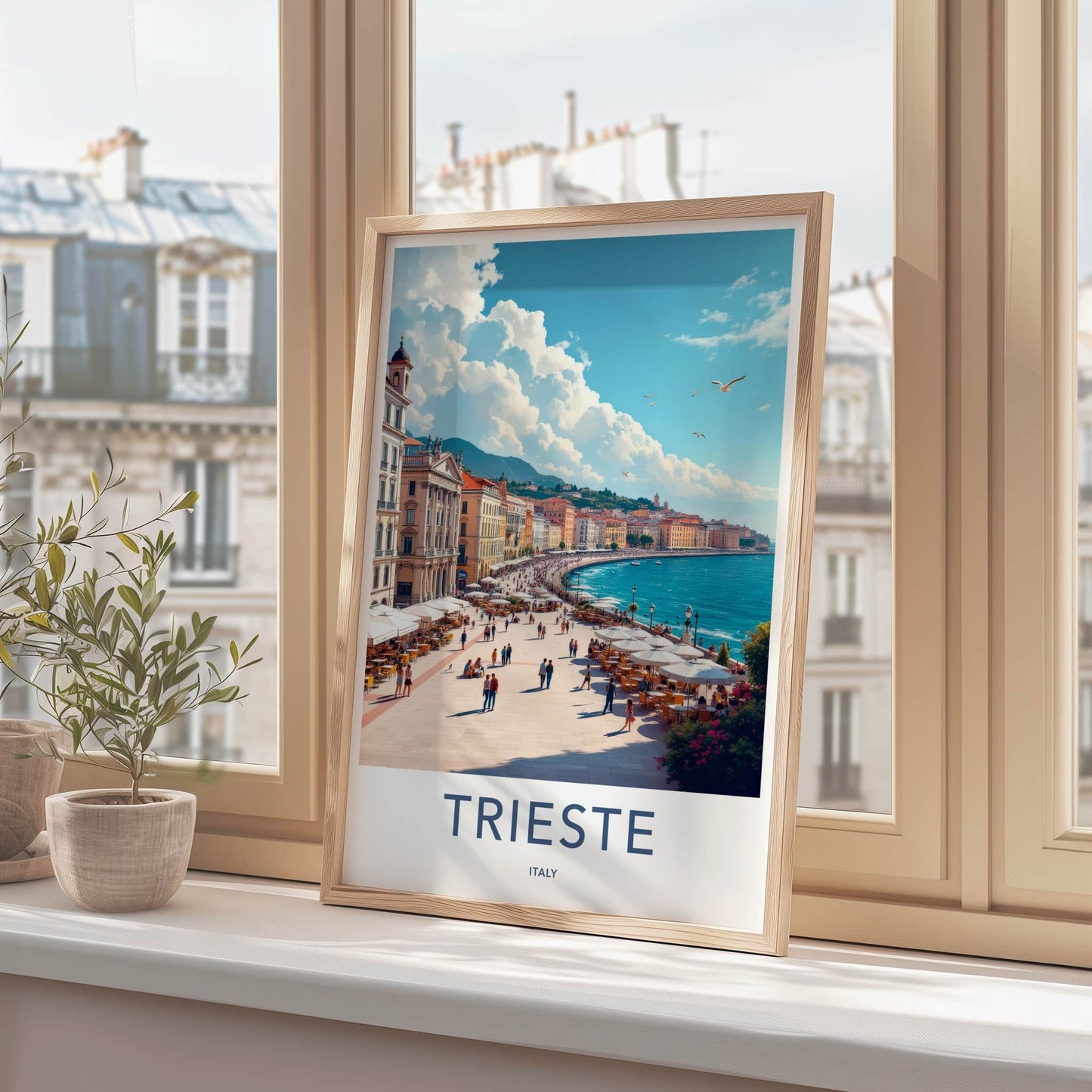 Trieste Poster - Italy Travel Print - Busy Waterfront Scene Home Decor
