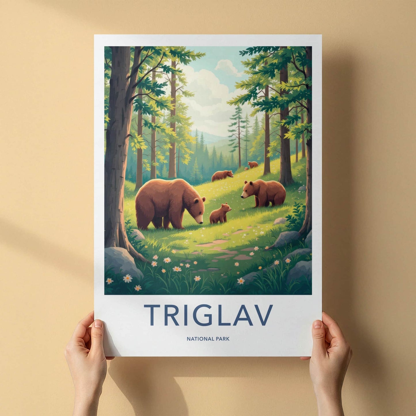 Triglav National Park Poster - Slovenia Travel Art - Bear Family Woods Home Decor