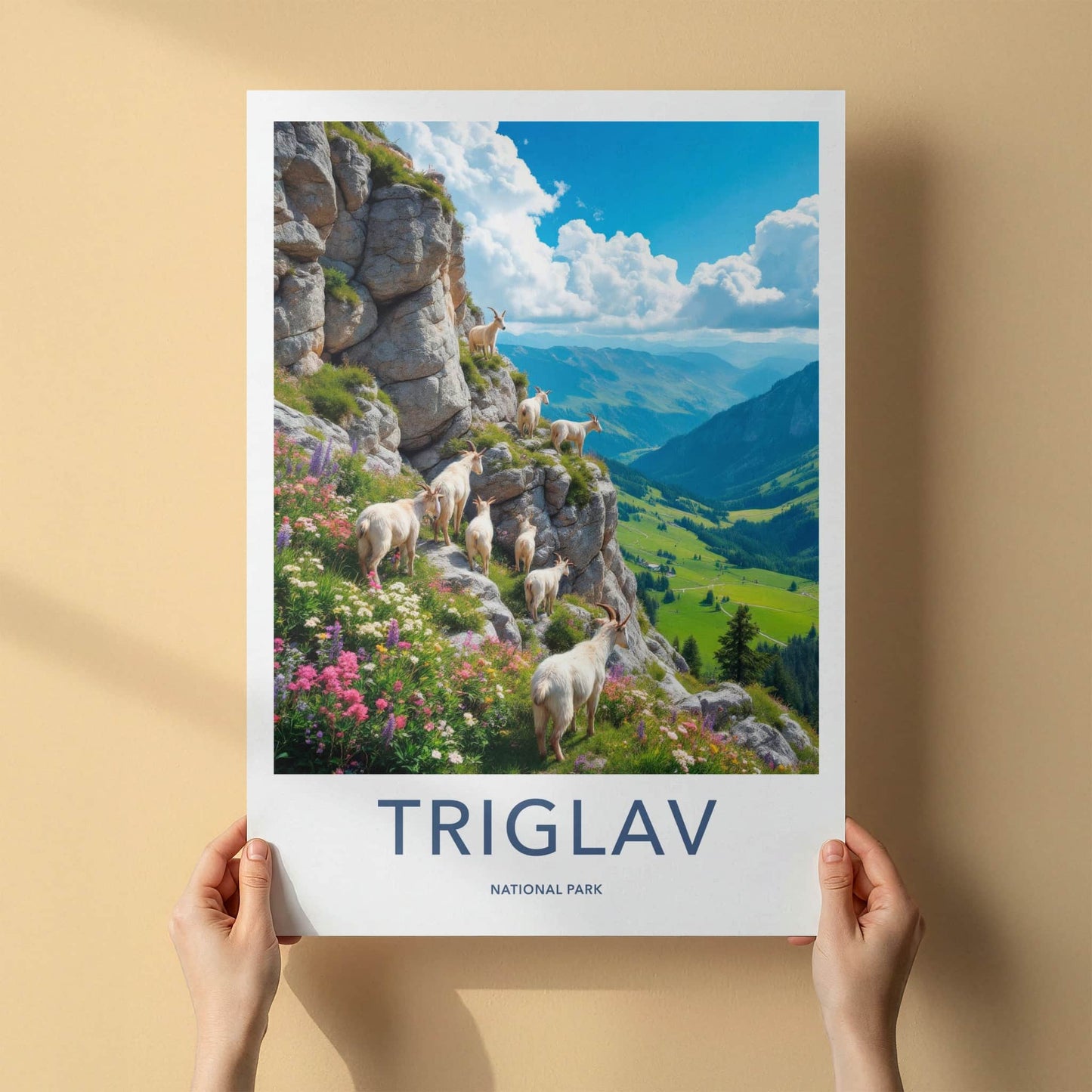 Triglav National Park Poster - Slovenia Travel Art - Mountain Goats Valley Home Decor