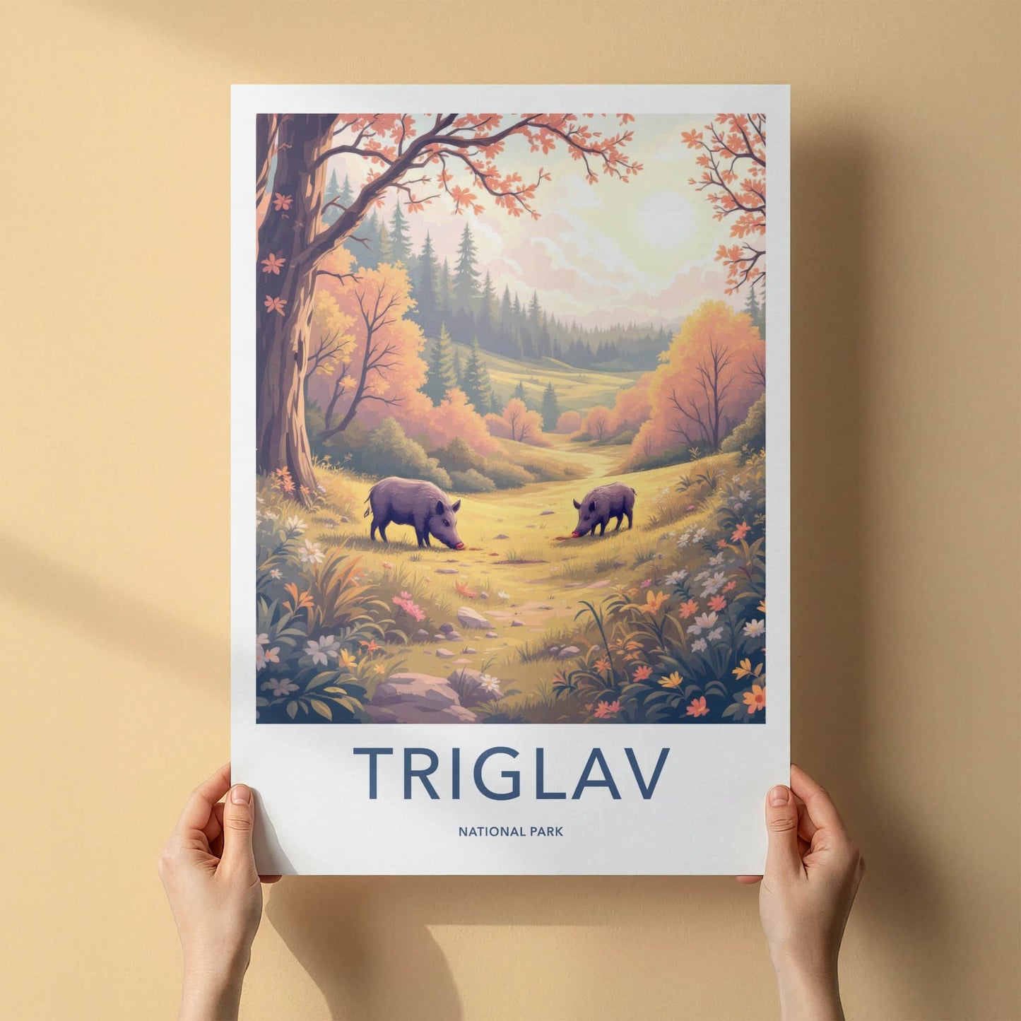 Triglav National Park Poster - Slovenia Travel Art - Sunlit Forest Hogs Home Decor
