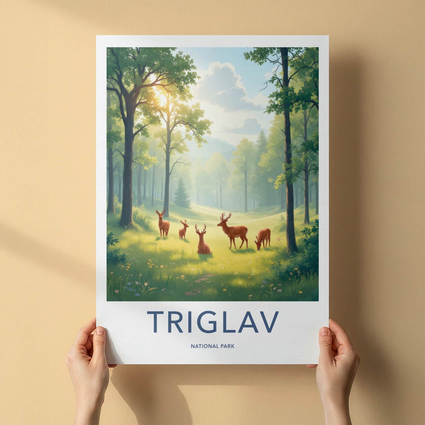 Triglav National Park Poster - Slovenia Wall Art - Sunny Forest Deer Home Decor