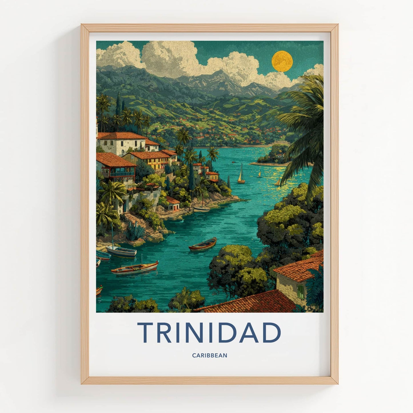 Trinidad Poster - Caribbean Travel Print - Coastal Village Boats Home Decor