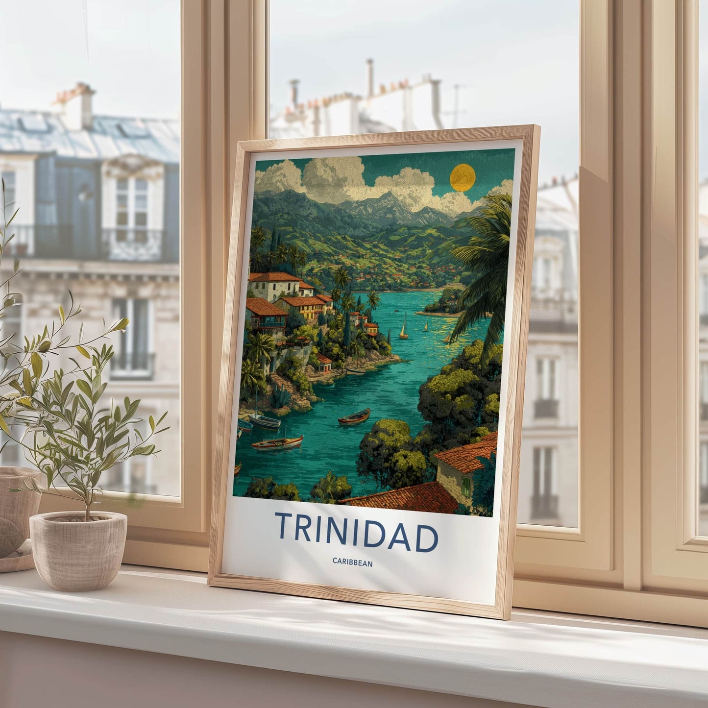 Trinidad Poster - Caribbean Travel Print - Coastal Village Boats Home Decor