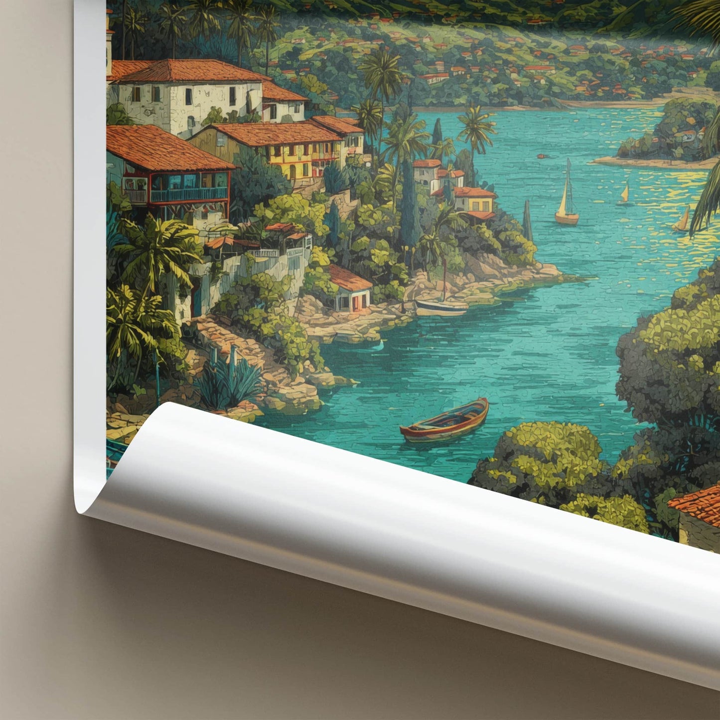 Trinidad Poster - Caribbean Travel Print - Coastal Village Boats Home Decor