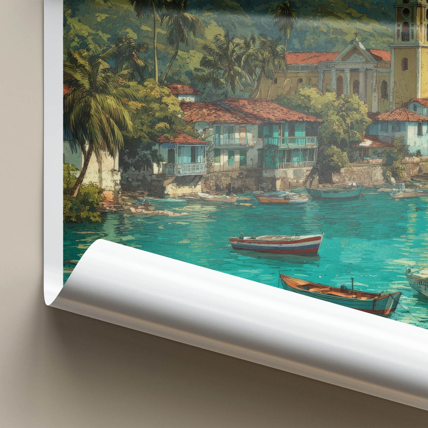 Trinidad Poster - Trinidad & Tobago Travel Art - Coastal Village Boats Home Decor