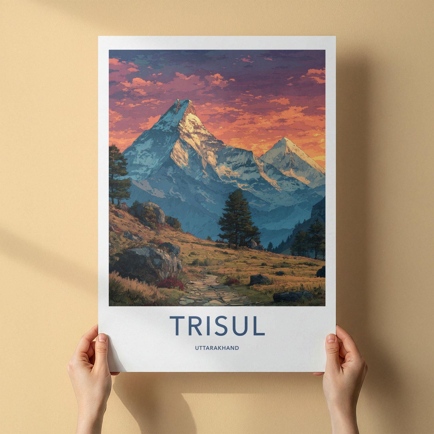 Trisul Poster - India Travel Art - Uttarakhand Majestic Mountain Sunset Home Decor