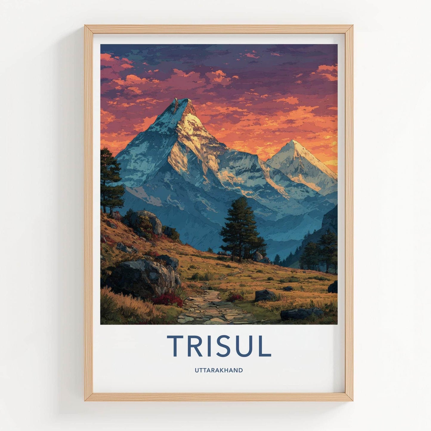 Trisul Poster - India Travel Art - Uttarakhand Majestic Mountain Sunset Home Decor