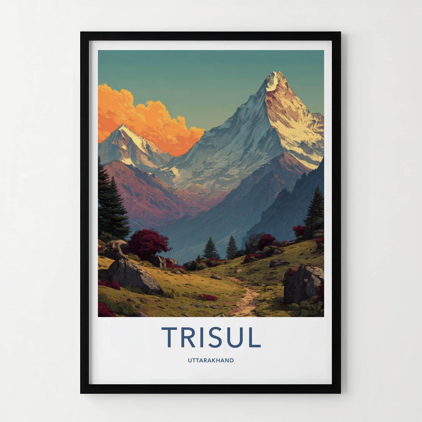 Trisul Poster - India Travel Art - Uttarakhand Snowy Peaks Pathway Home Decor