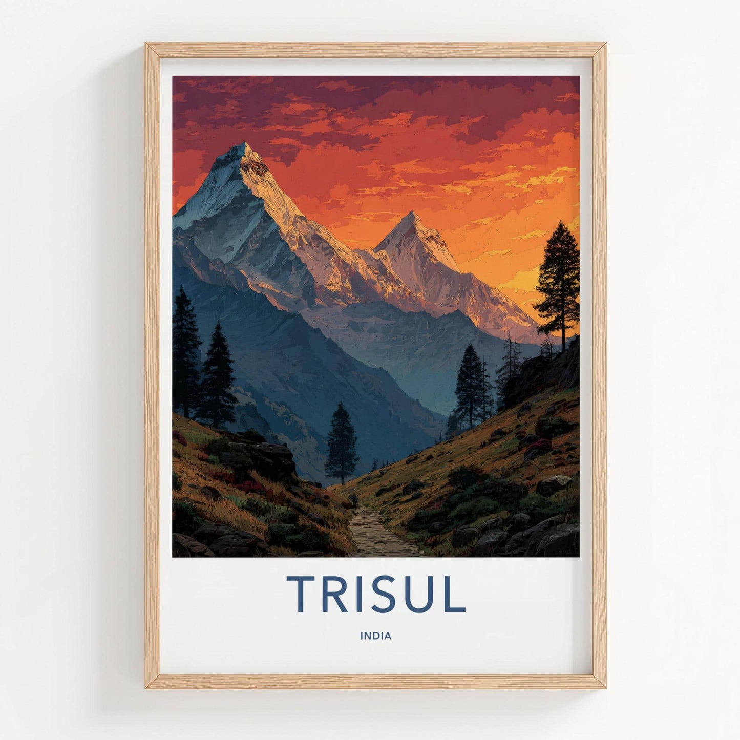 Trisul Poster - India Travel Art - Uttarakhand snowy peaks sunset Home Decor