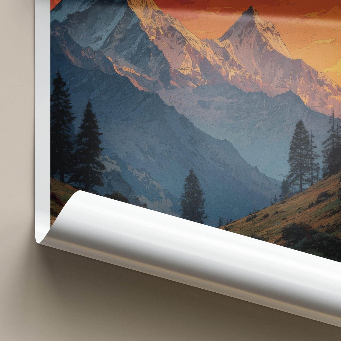 Trisul Poster - India Travel Art - Uttarakhand snowy peaks sunset Home Decor