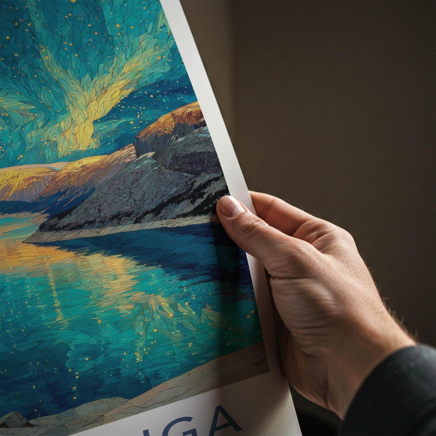 Trolltunga Poster - Norway Travel Art - Aurora Fjord Reflection Home Decor