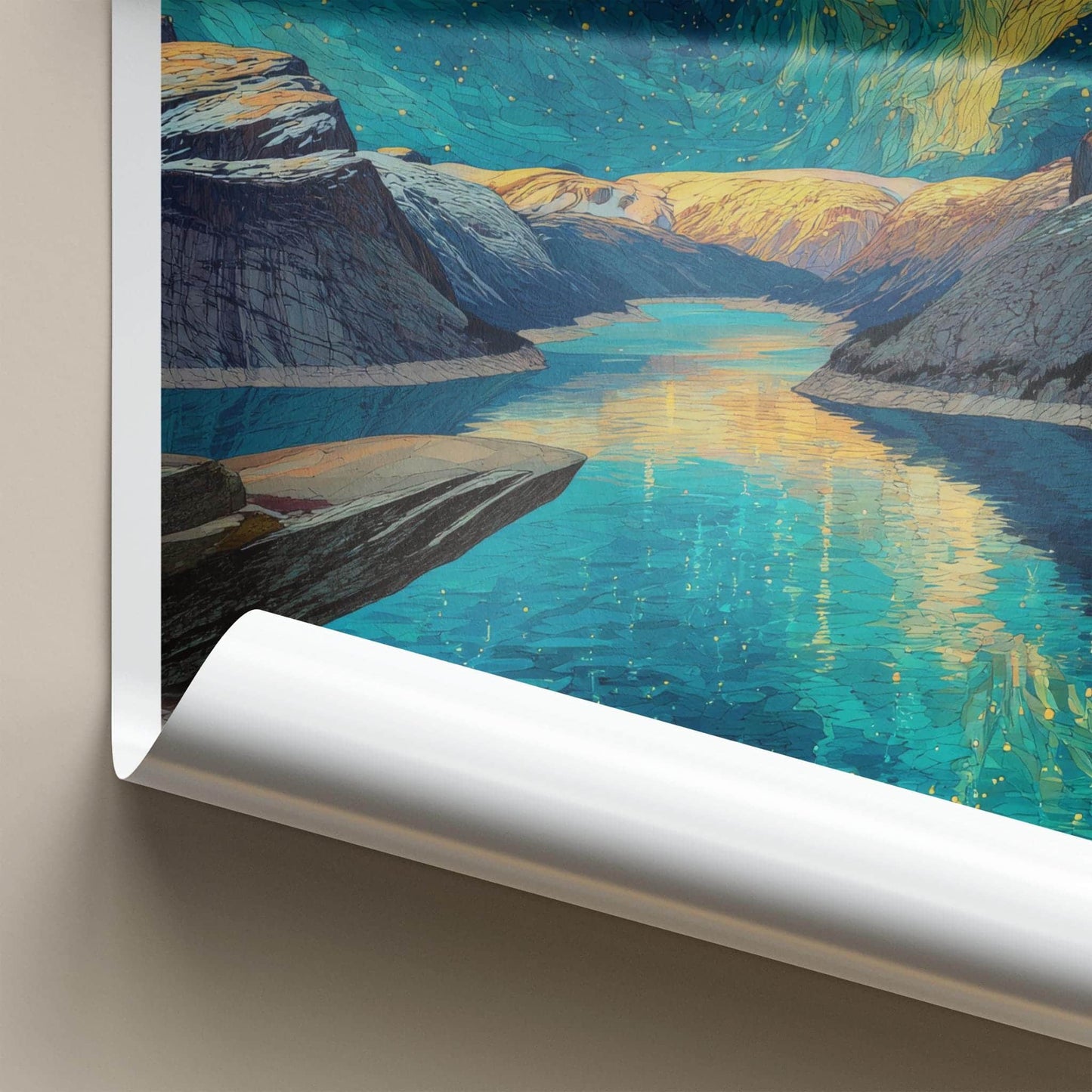 Trolltunga Poster - Norway Travel Art - Aurora Fjord Reflection Home Decor