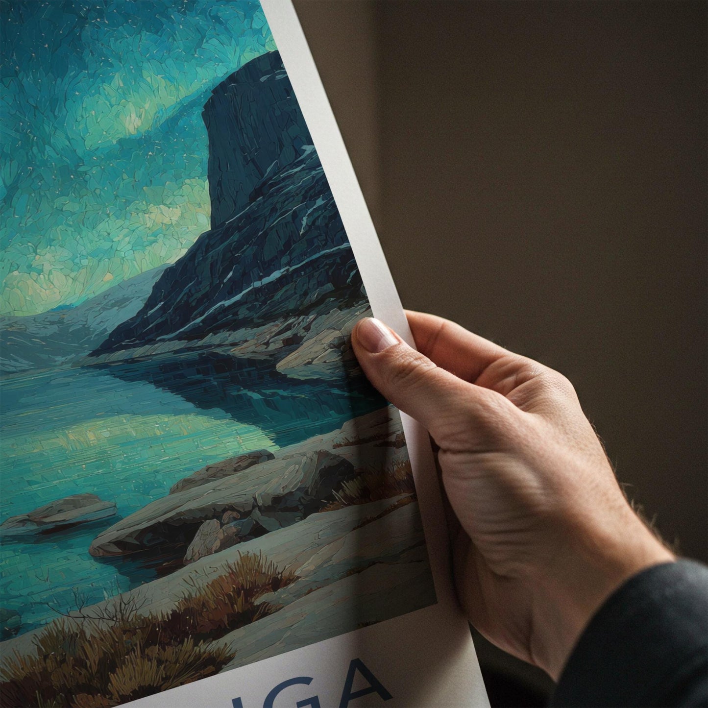 Trolltunga Poster - Norway Travel Art - Aurora Reflections Fjord Wall Decor