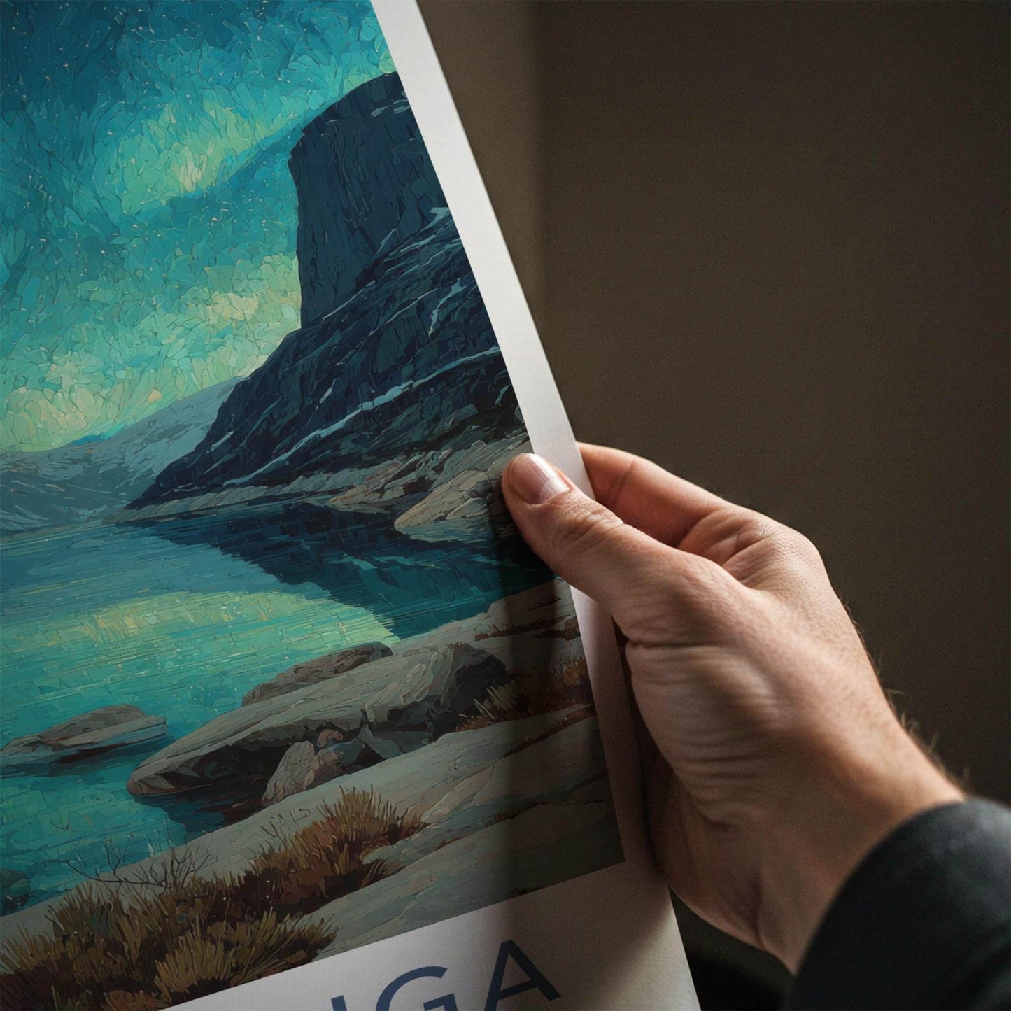 Trolltunga Poster - Norway Travel Art - Aurora Reflections Fjord Wall Decor