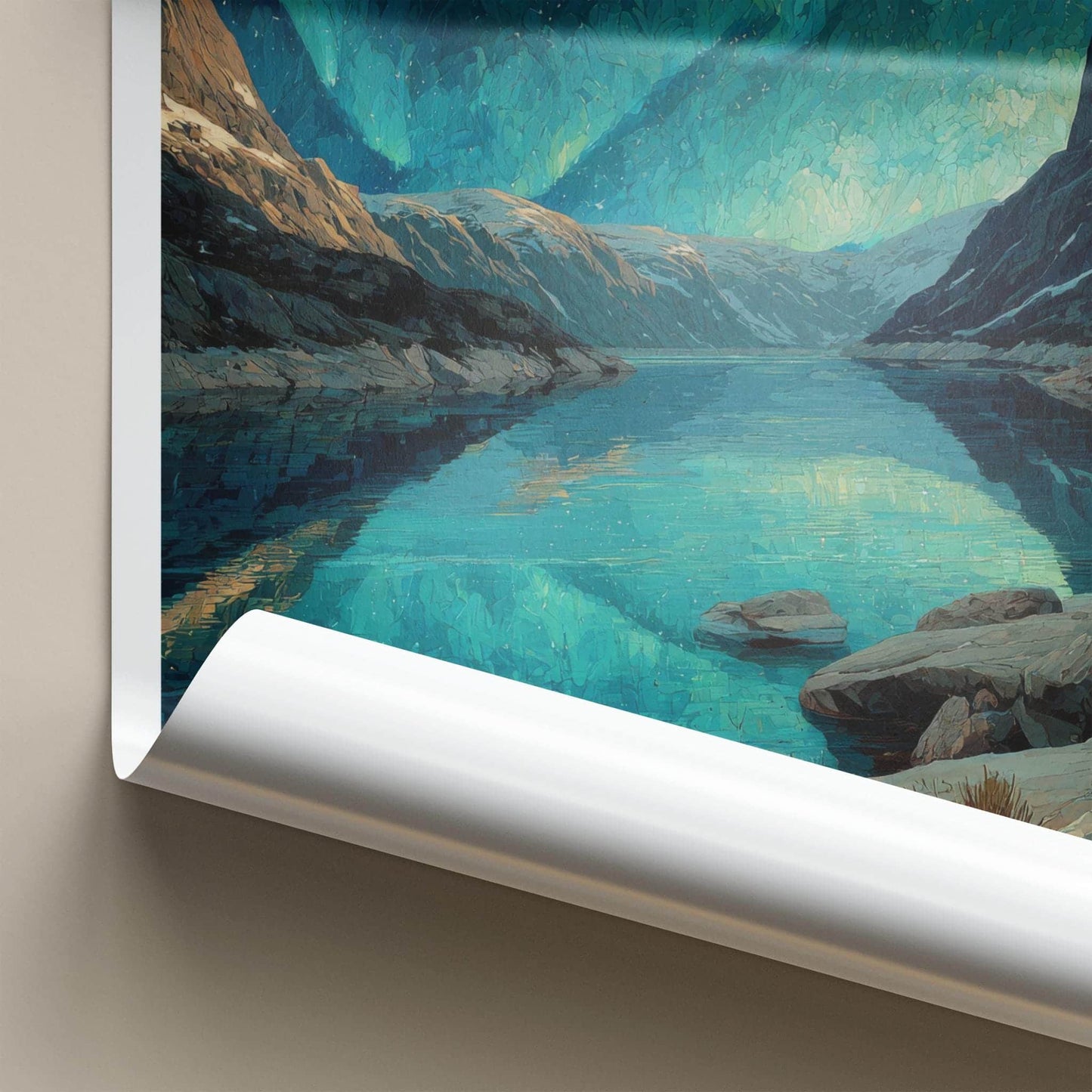 Trolltunga Poster - Norway Travel Art - Aurora Reflections Fjord Wall Decor