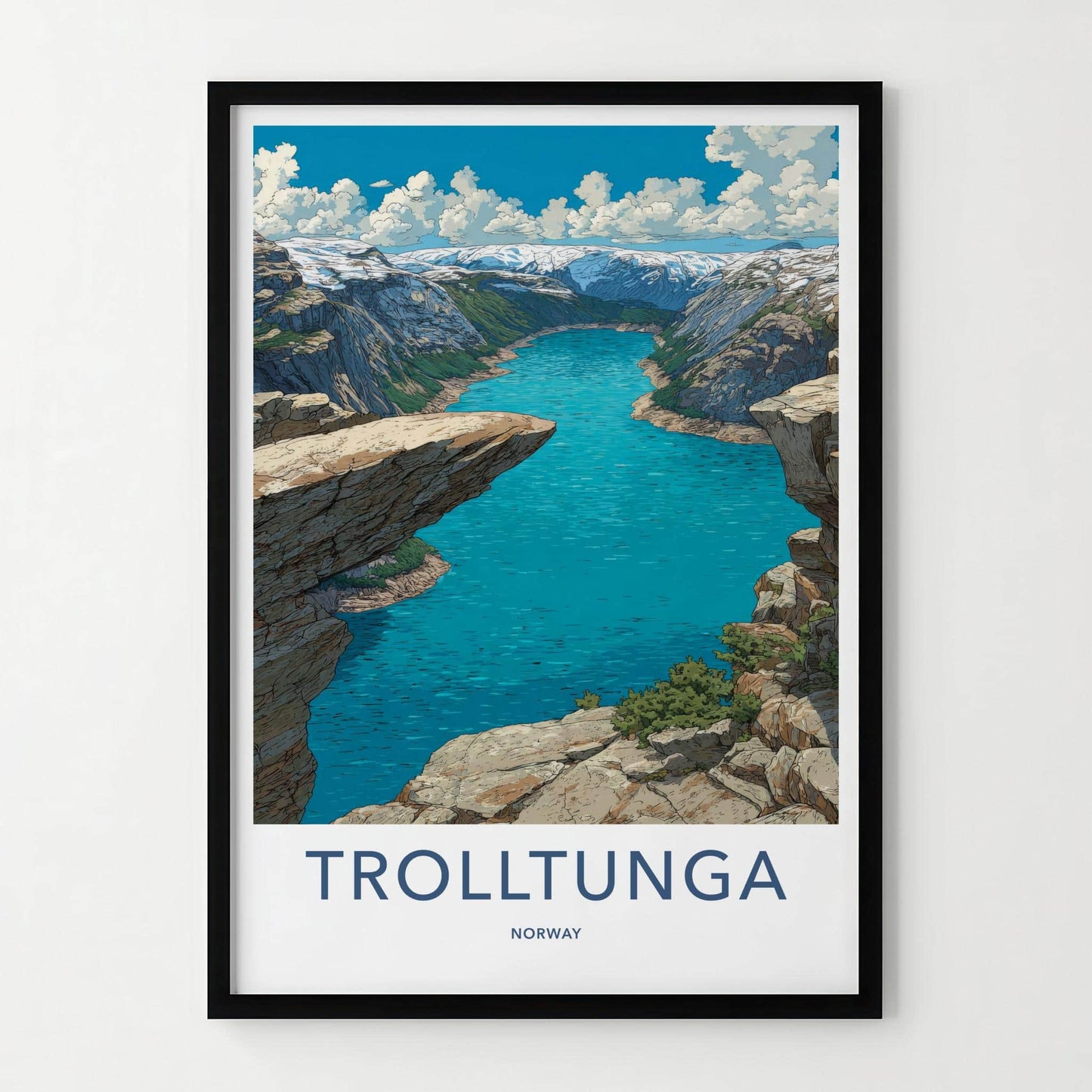 Trolltunga Poster - Norway Travel Art - Dramatic Cliff Fjord Home Decor
