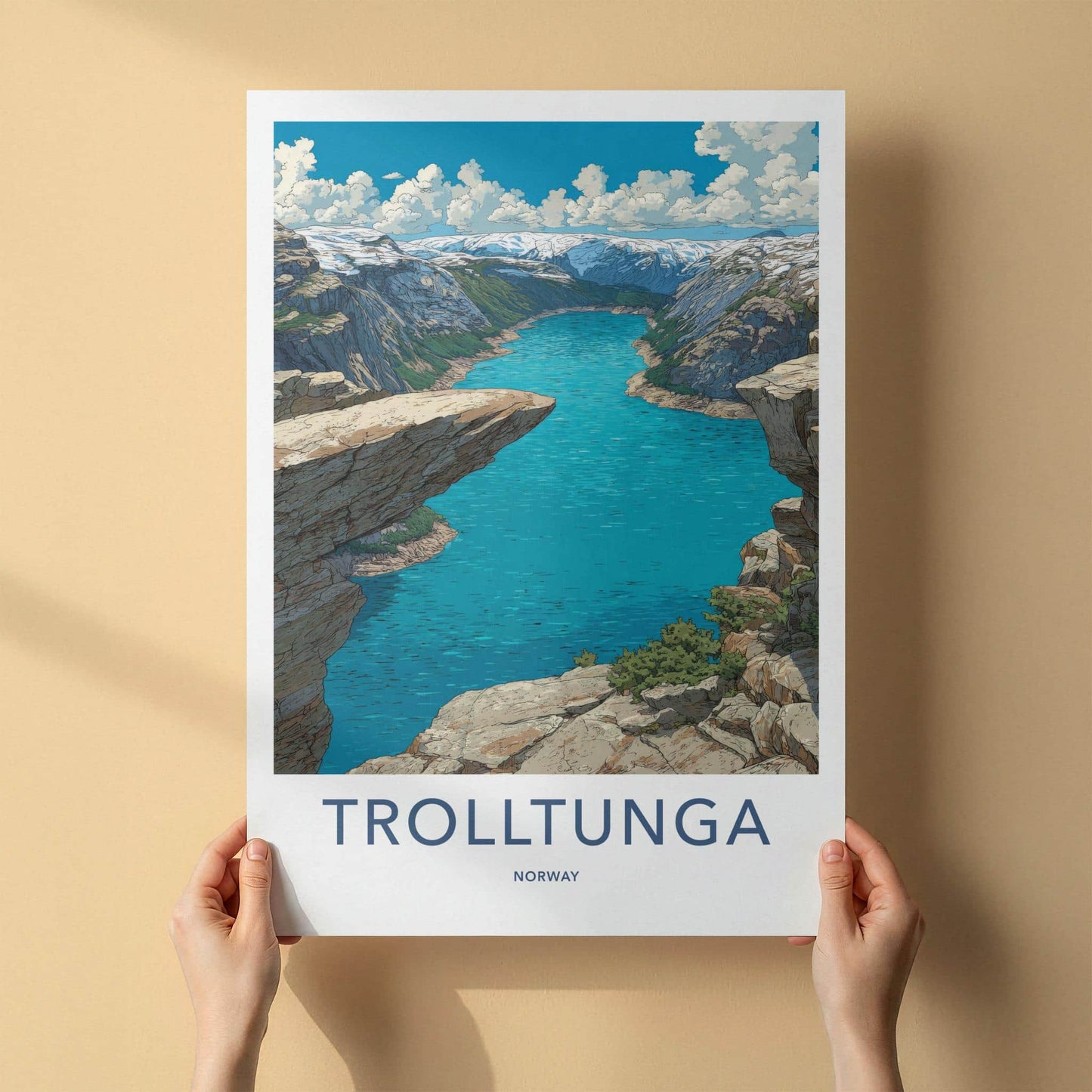 Trolltunga Poster - Norway Travel Art - Dramatic Cliff Fjord Home Decor