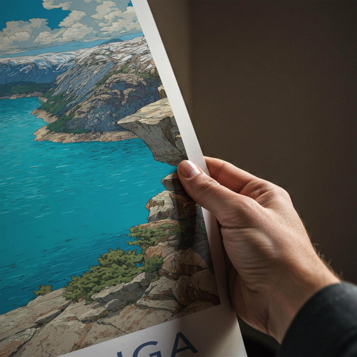 Trolltunga Poster - Norway Travel Art - Dramatic Cliff Fjord Home Decor