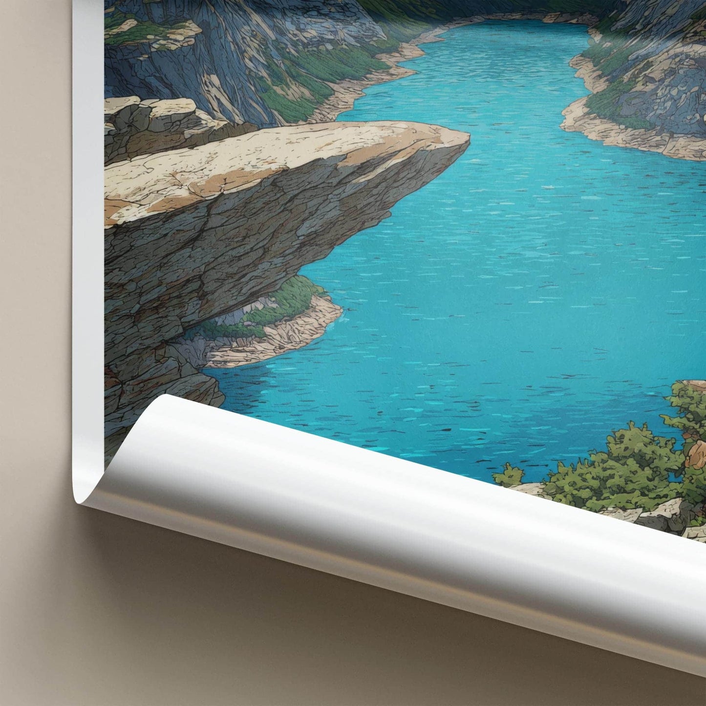 Trolltunga Poster - Norway Travel Art - Dramatic Cliff Fjord Home Decor