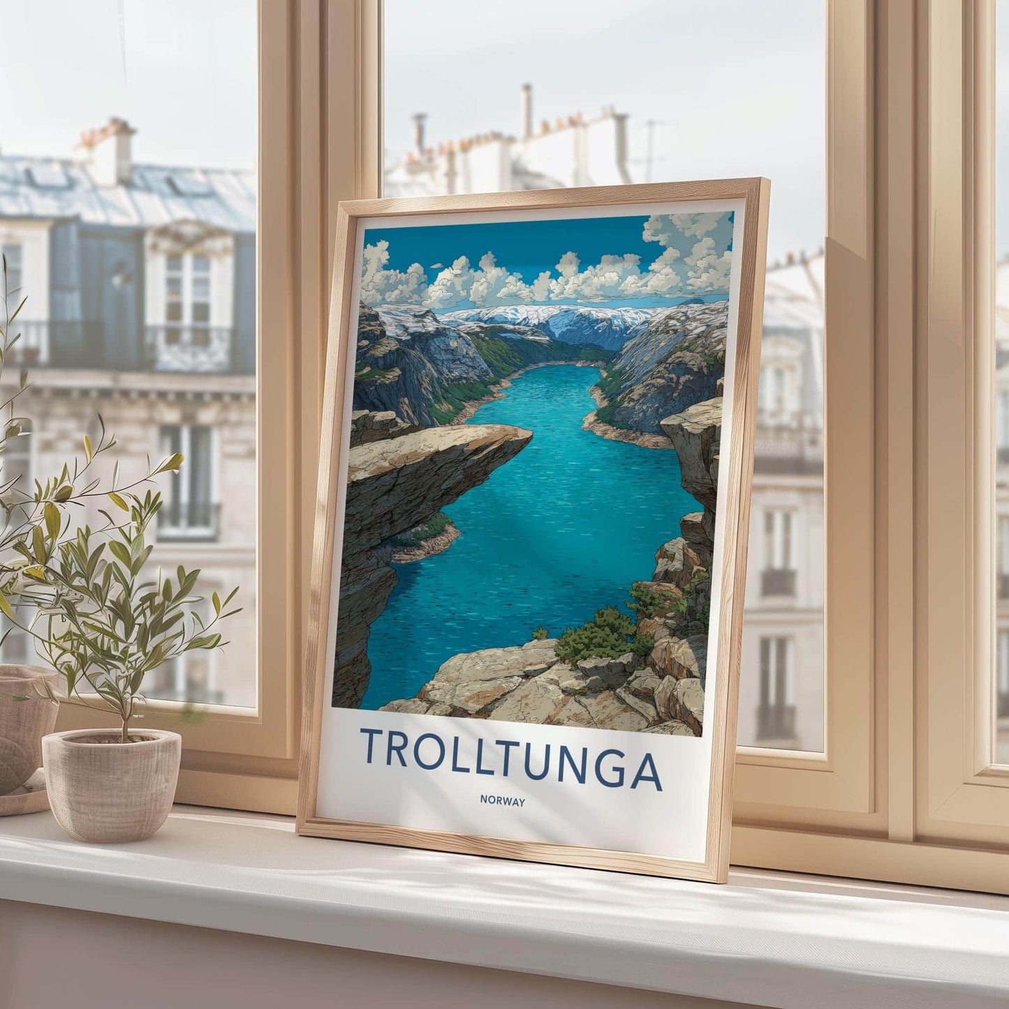 Trolltunga Poster - Norway Travel Art - Dramatic Cliff Fjord Home Decor