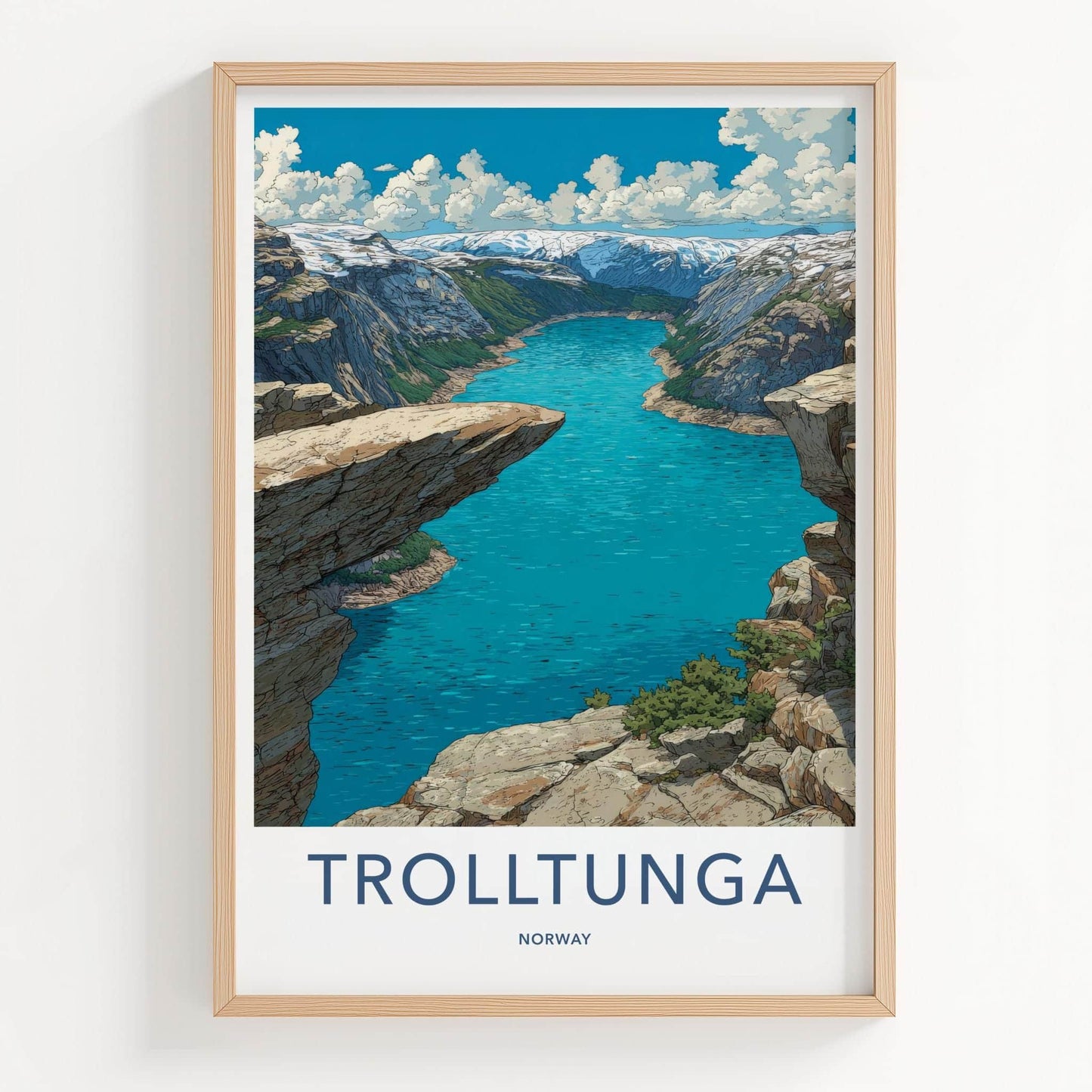 Trolltunga Poster - Norway Travel Art - Dramatic Cliff Fjord Home Decor