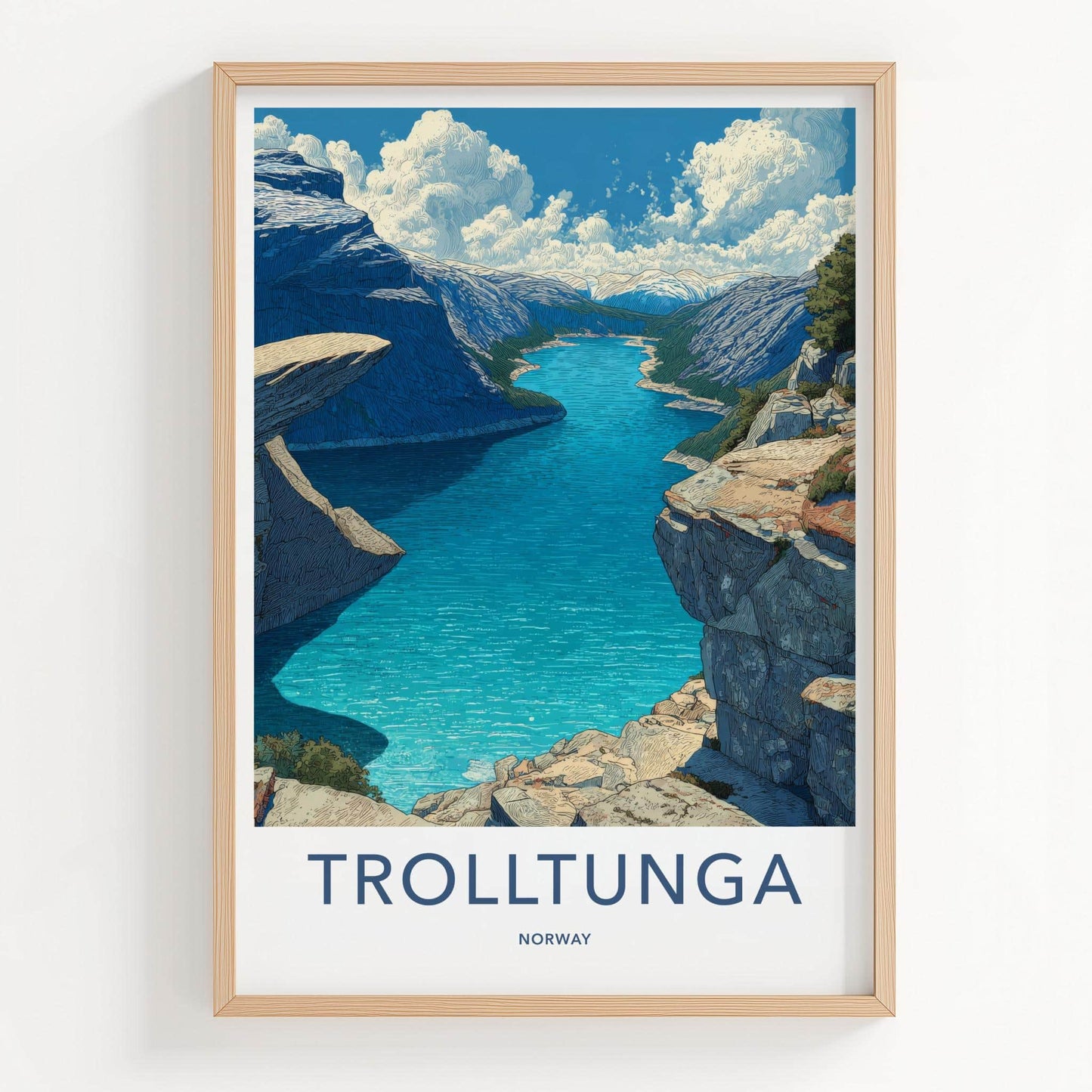 Trolltunga Poster - Norway Travel Art - Dramatic Cliff Fjord Wall Decor